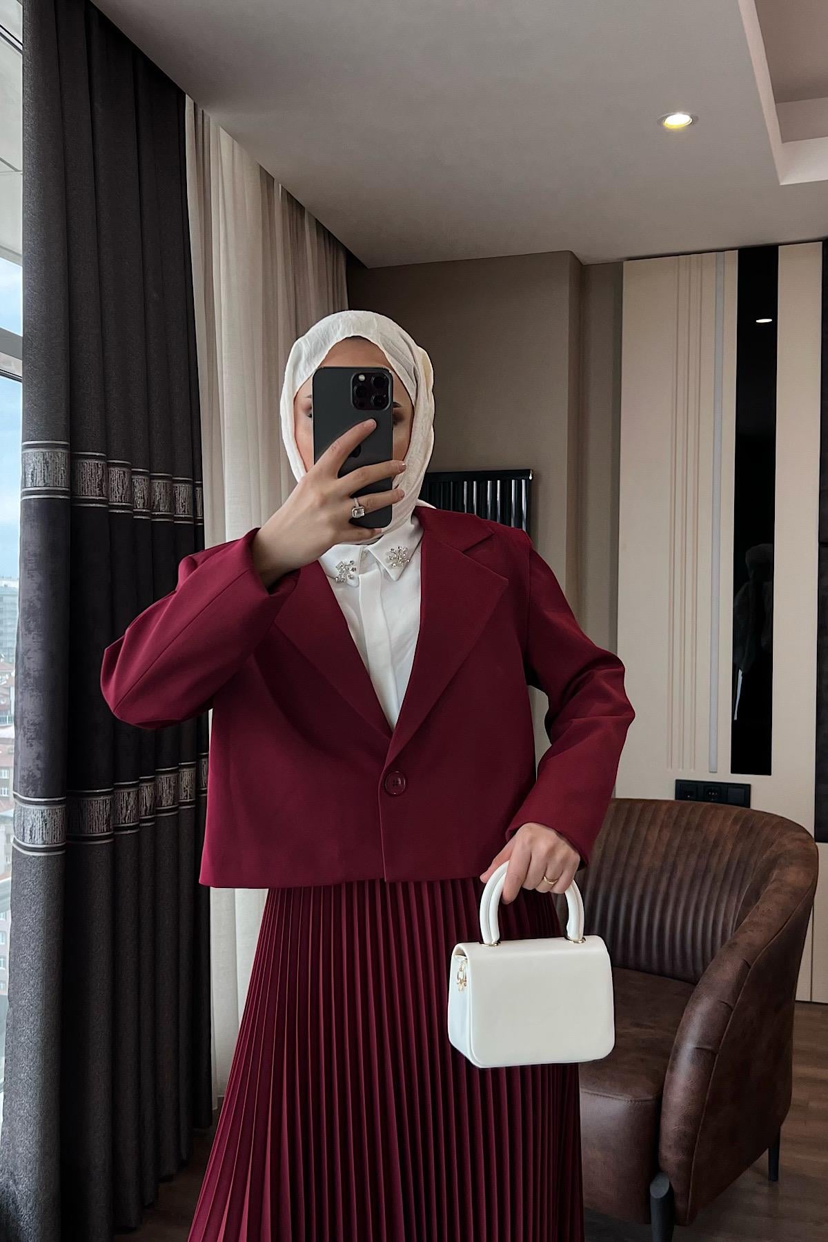 Piliseli etekli takım Bordo