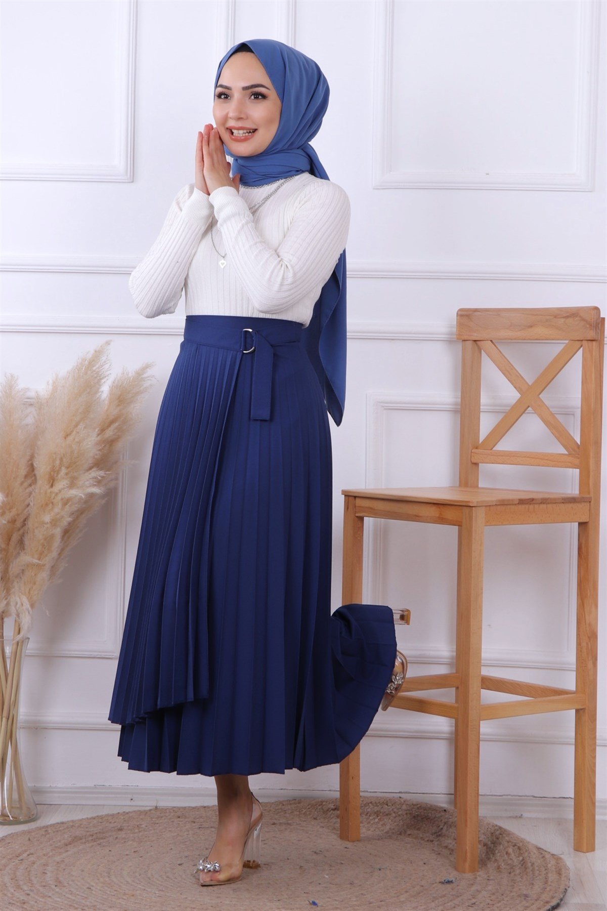 PLİSELİ ETEK LACİVERT