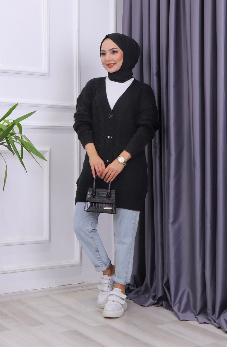 SAÇ ÖRGÜLÜ HIRKA SİYAH