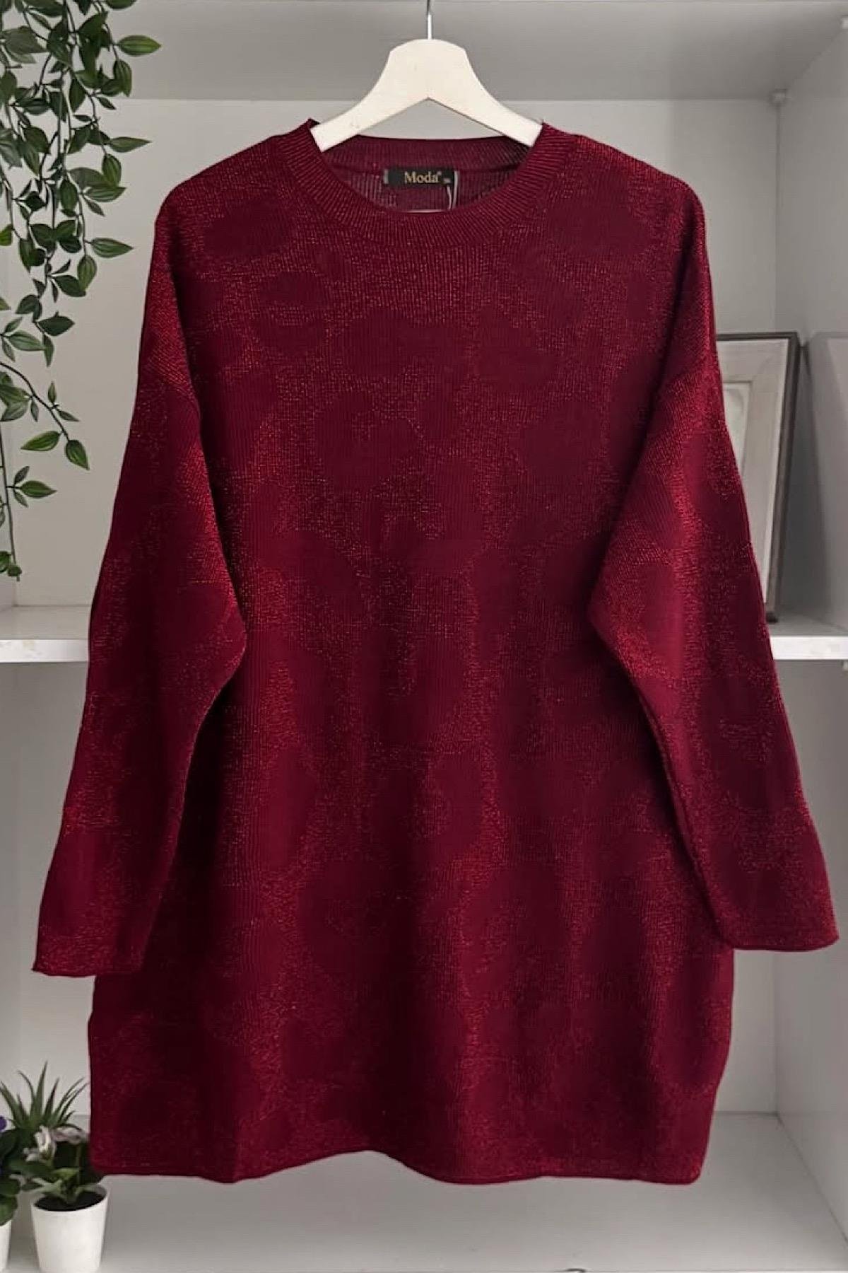 Simli Zebra Tunik bordo 