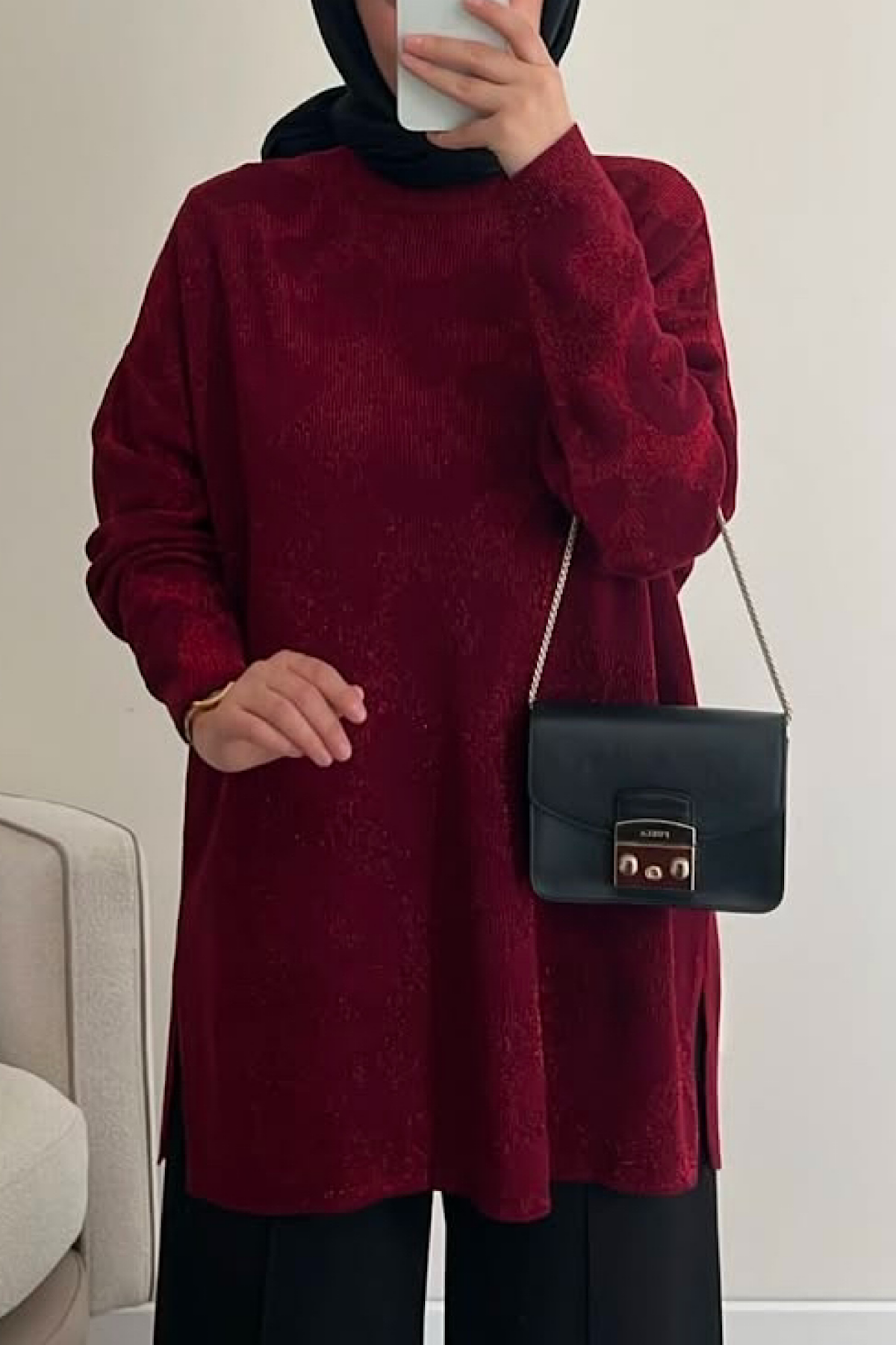 Simli Zebra Tunik bordo 