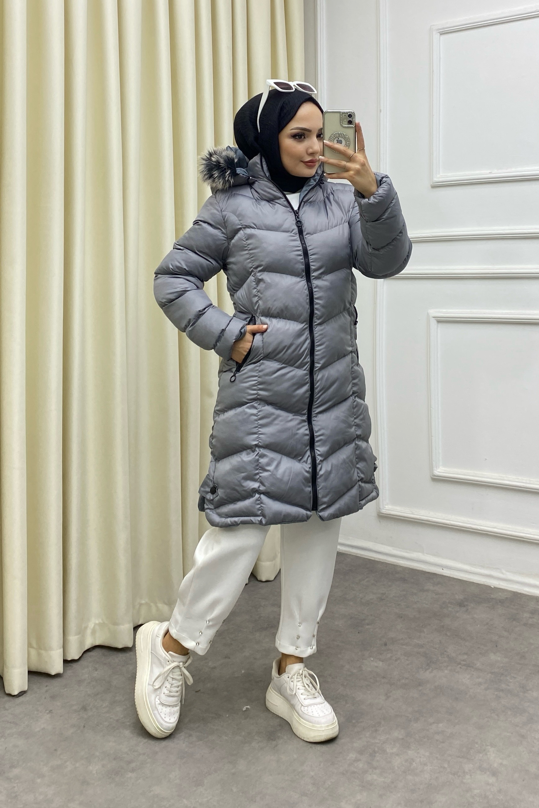 Şişme mont gri