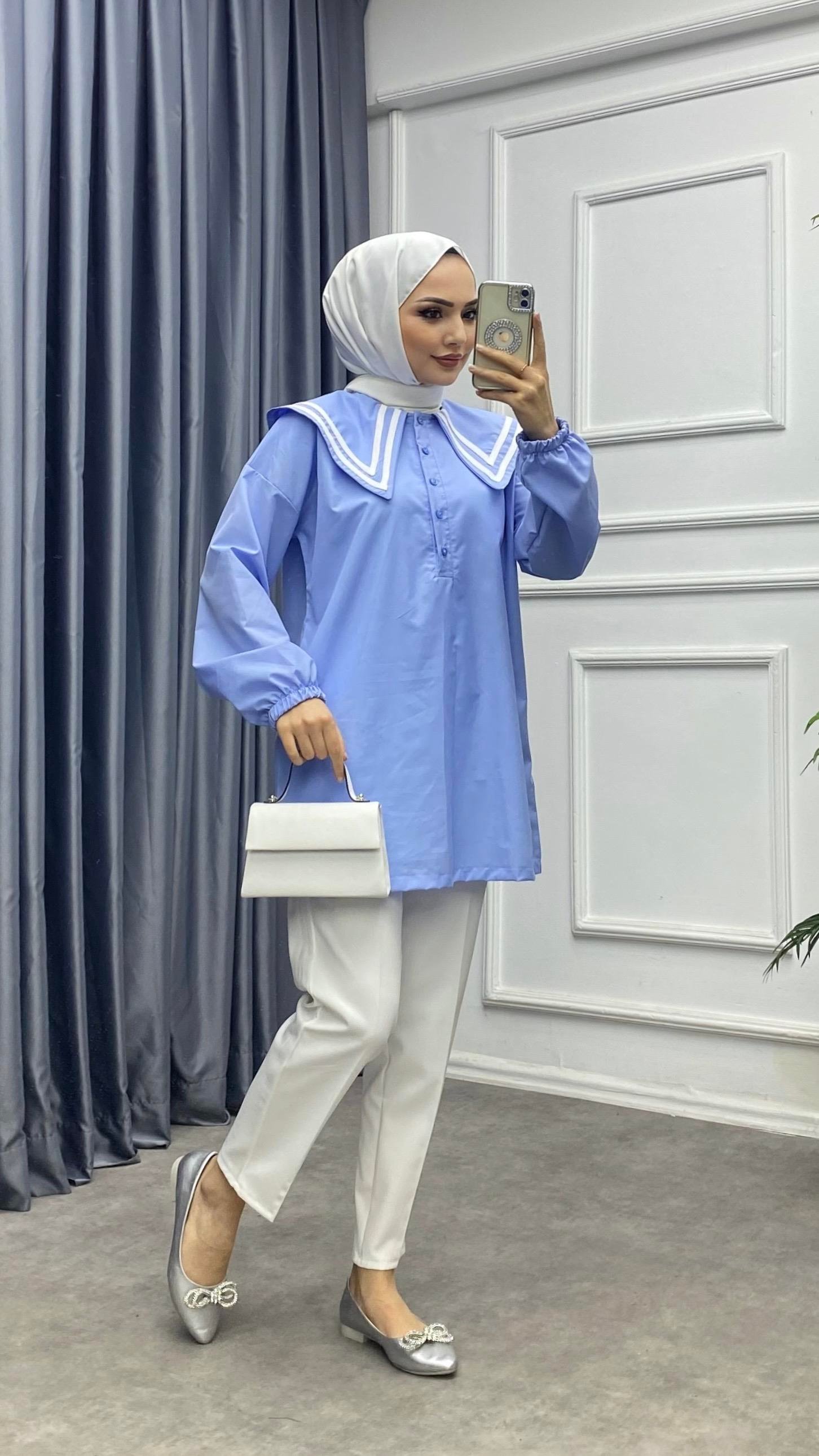 Sivri yaka tunik bebe mavisi 