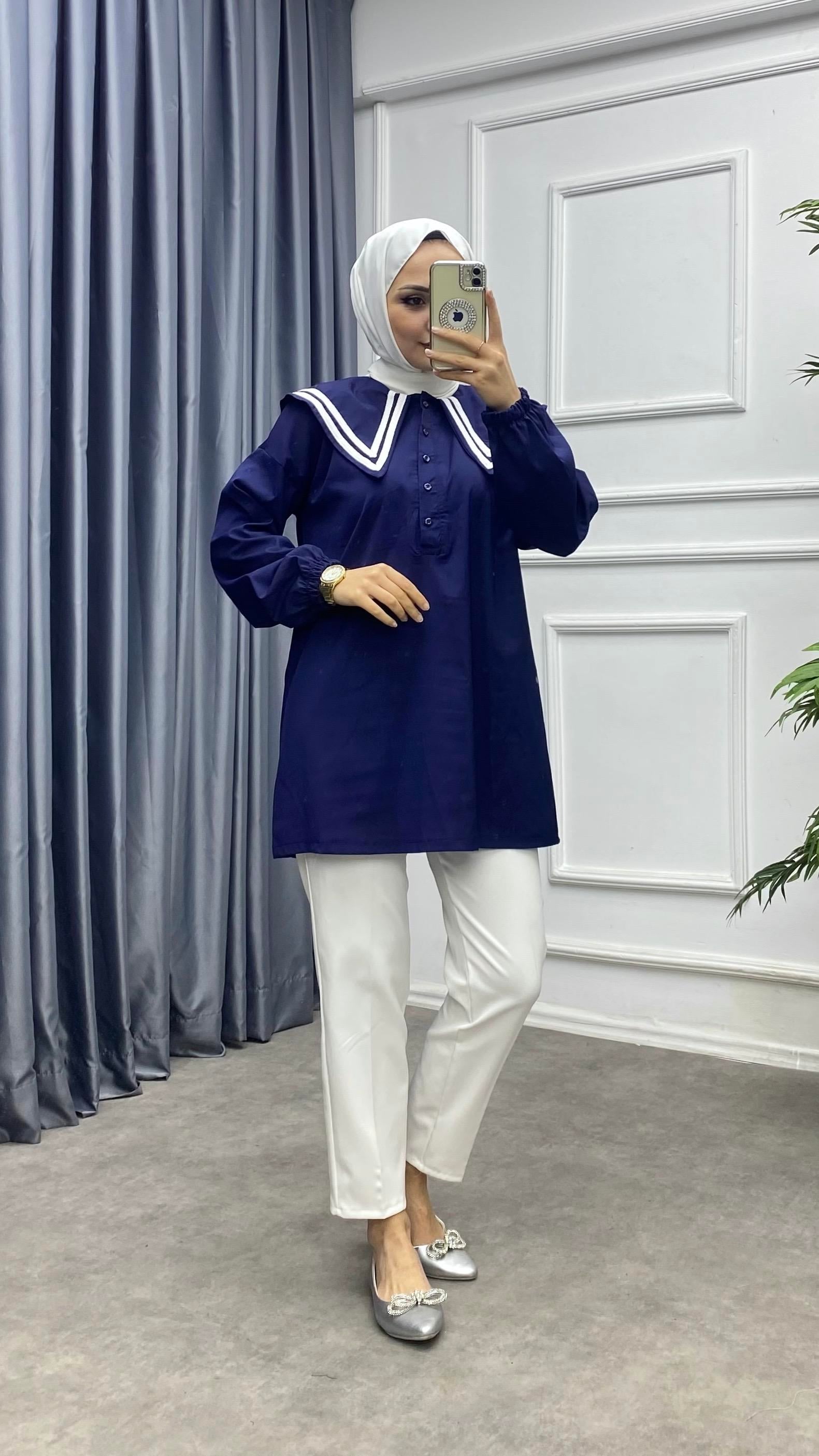 Sivri yaka tunik lacivert 