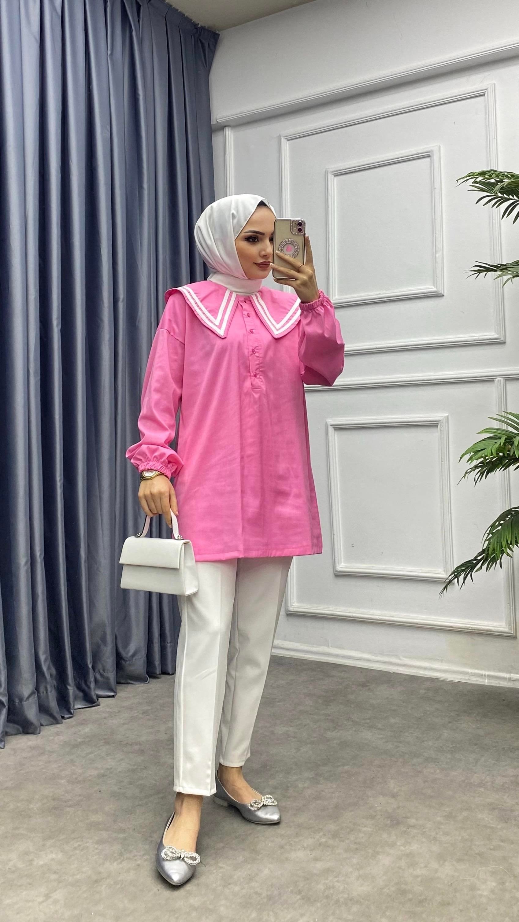 Sivri yaka tunik pembe 