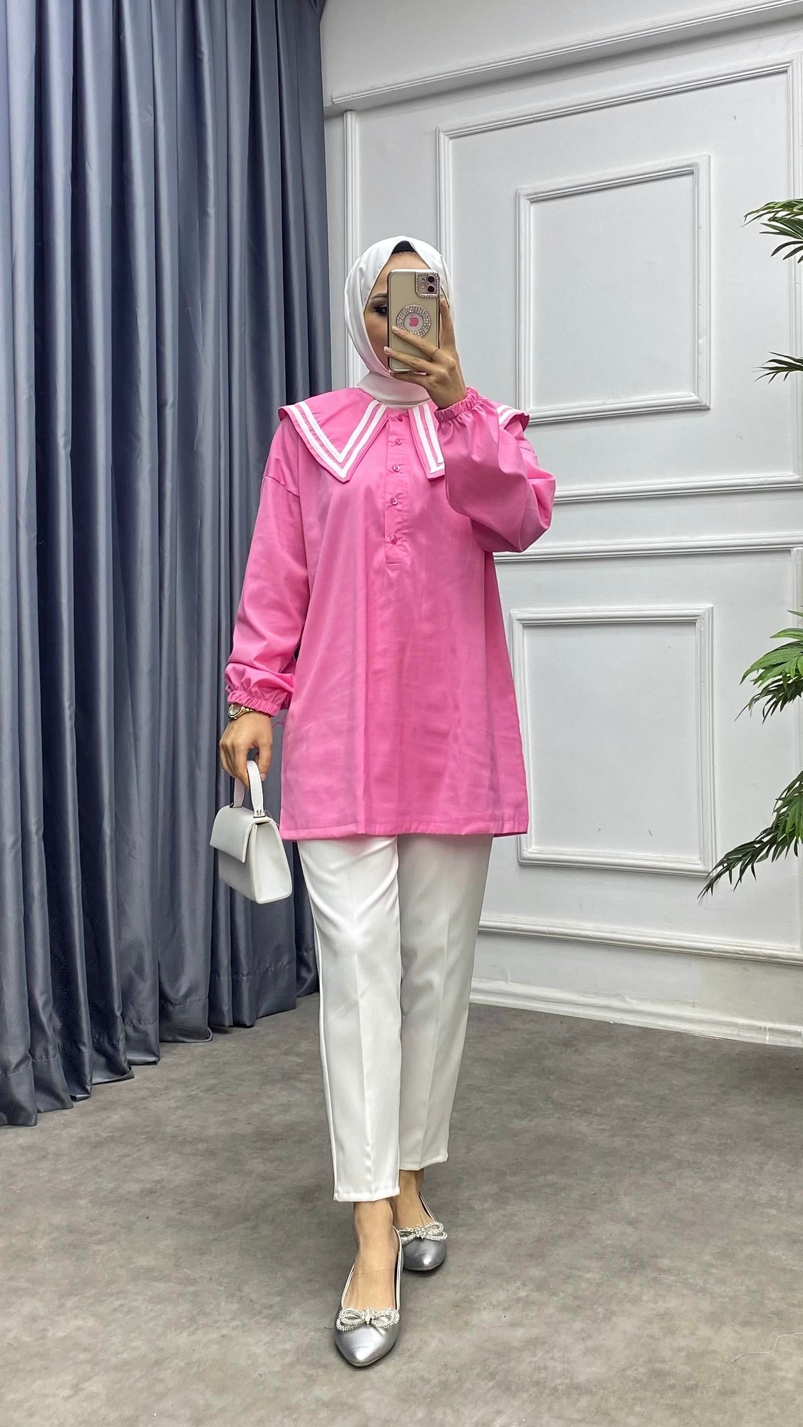Sivri yaka tunik pembe 