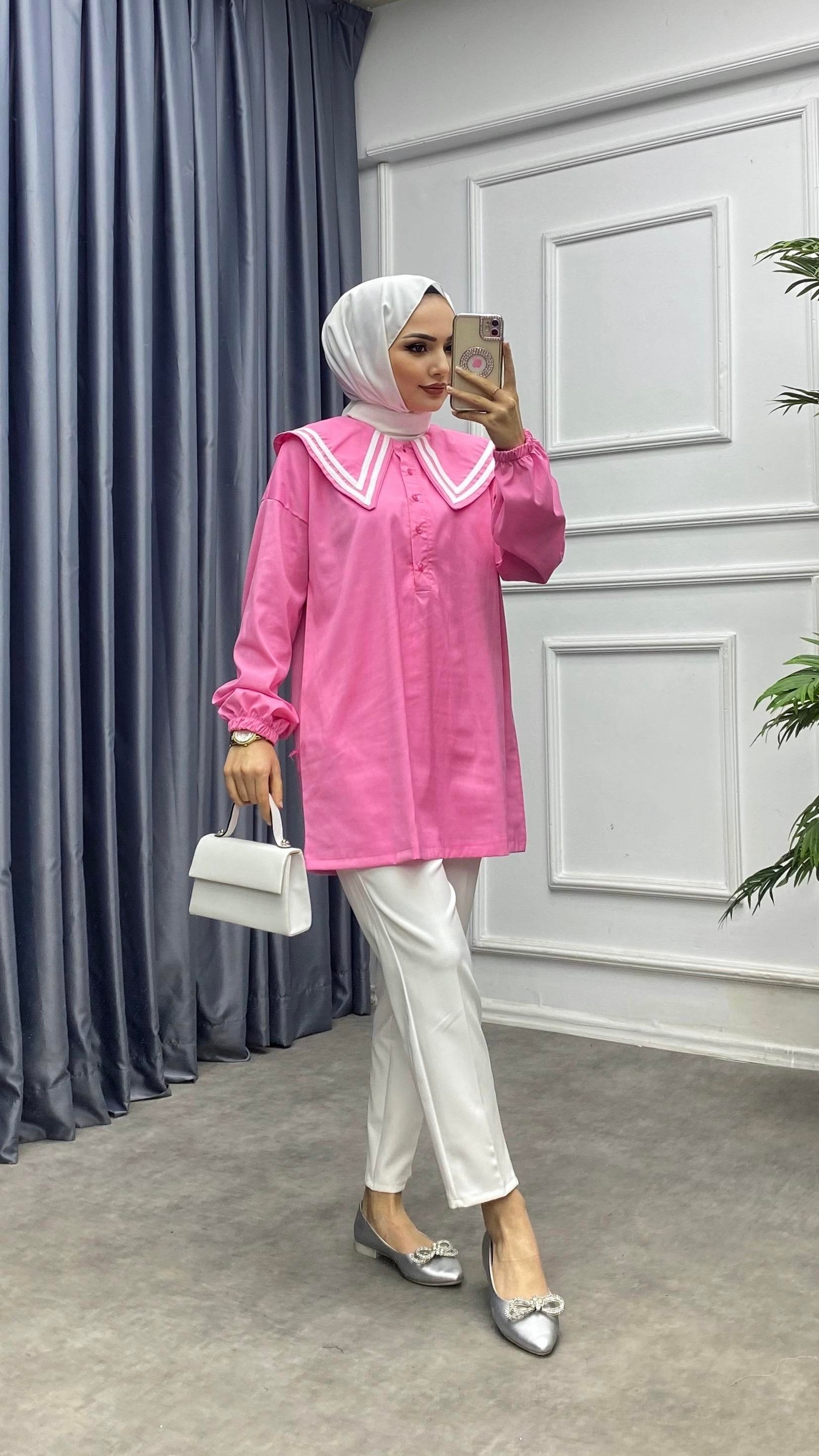 Sivri yaka tunik pembe 