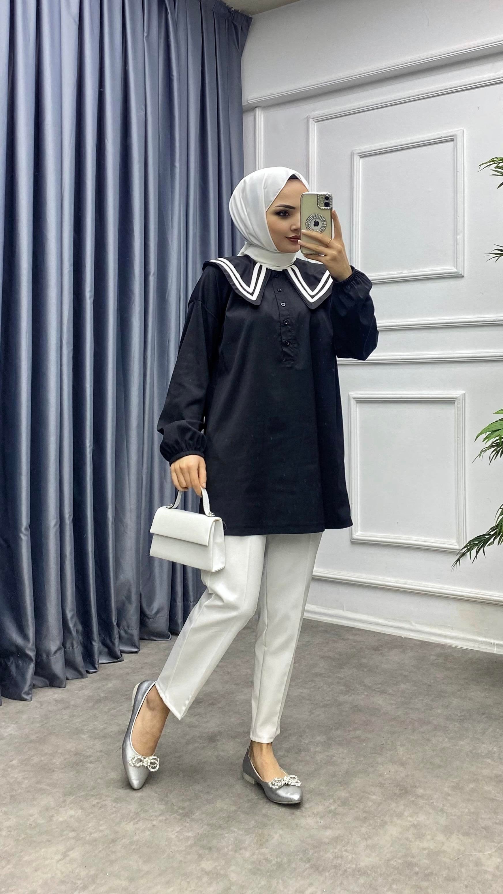 Sivri yaka tunik siyah 