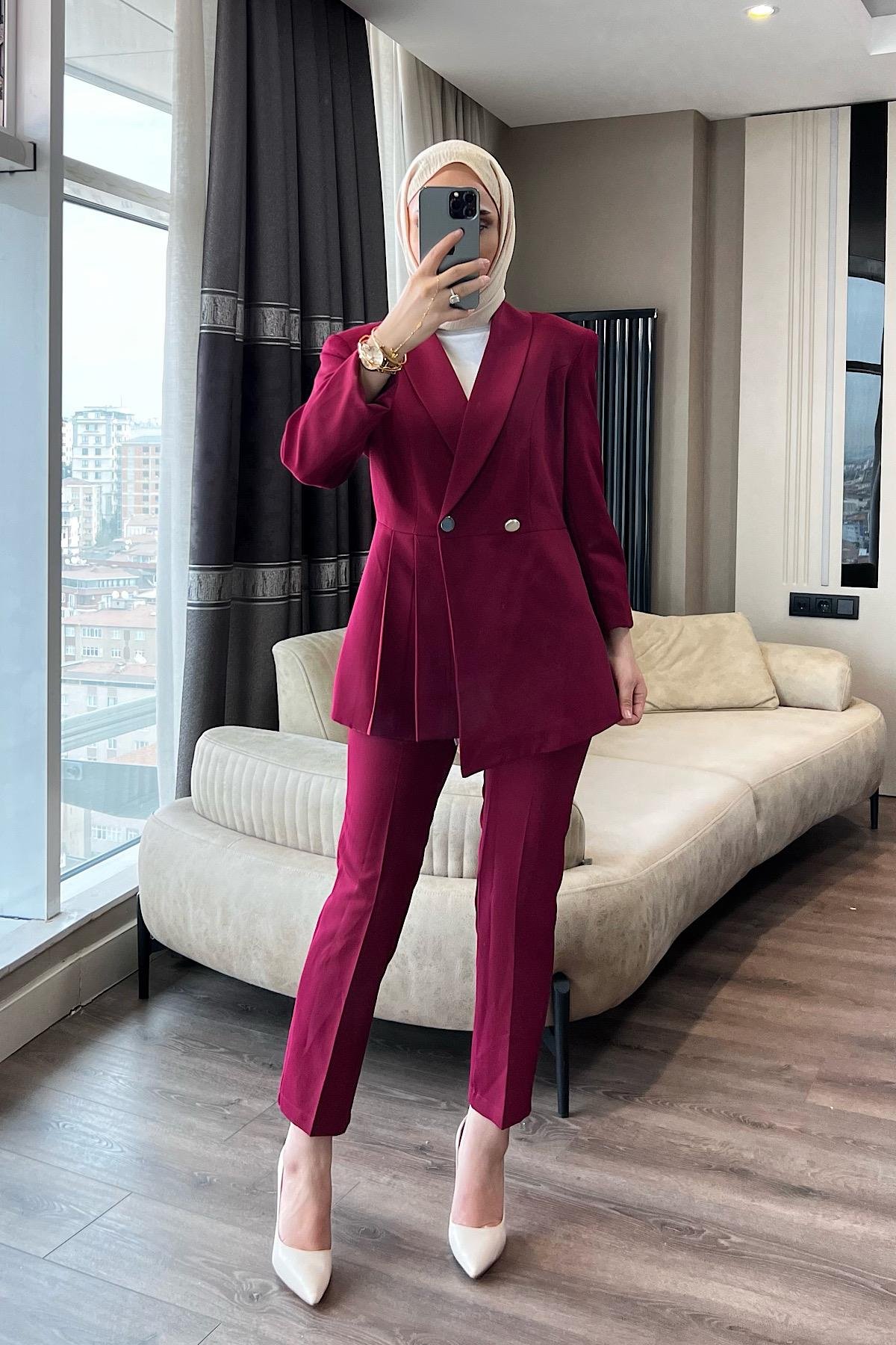 Sol Ön Pile Detay İkili Takım Bordo