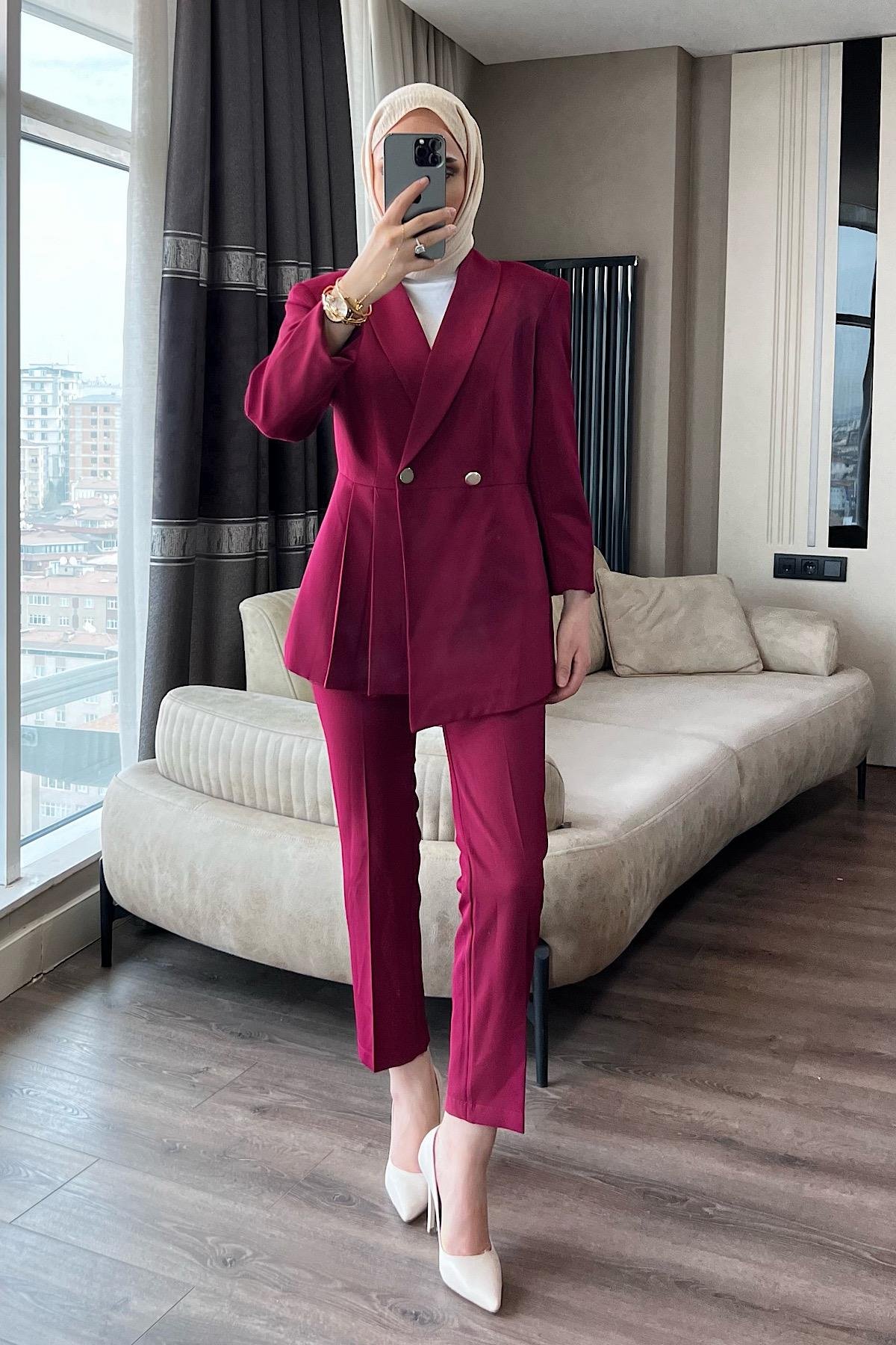 Sol Ön Pile Detay İkili Takım Bordo