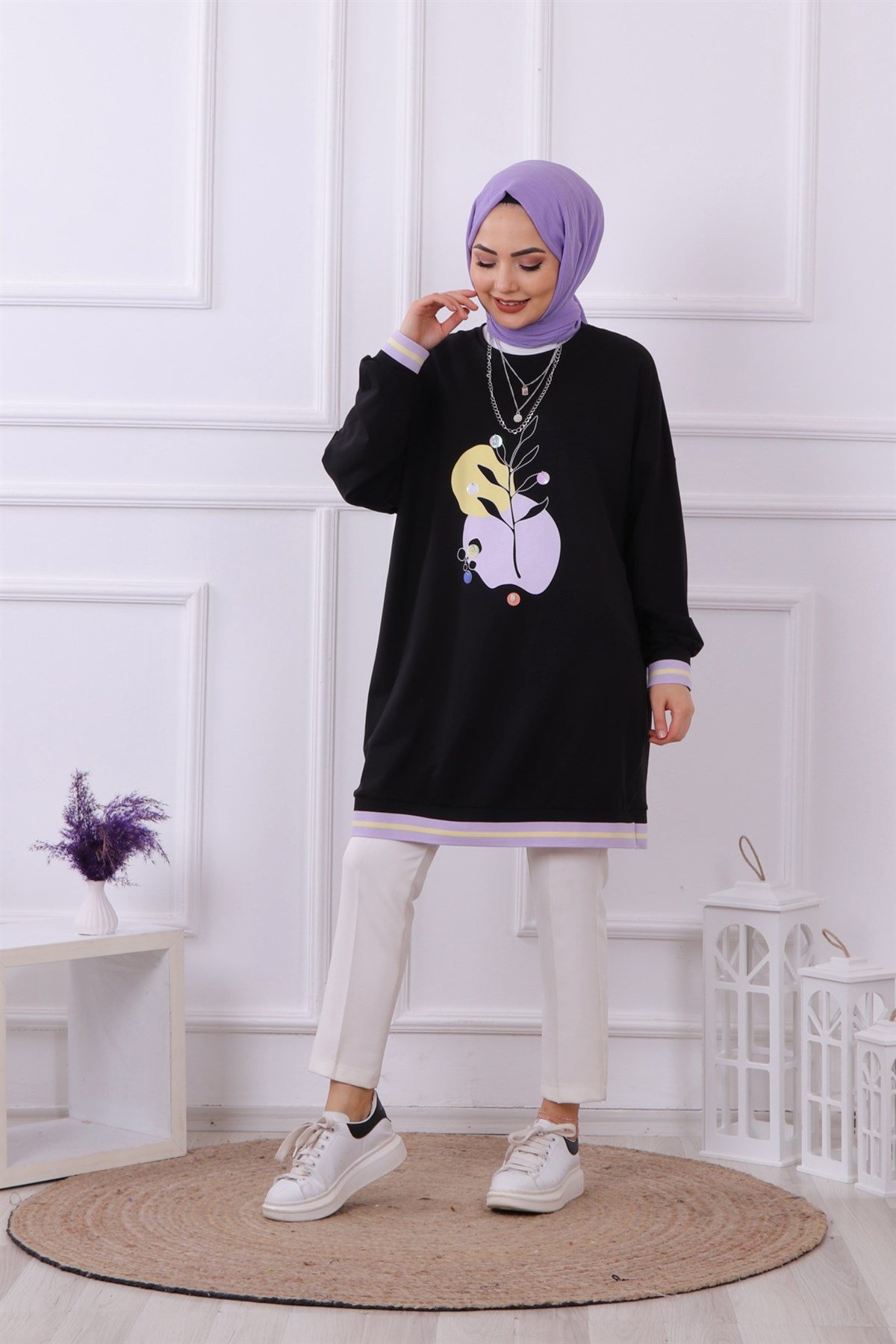 SOYUT BASKI DETAYLI SWEAT SİYAH