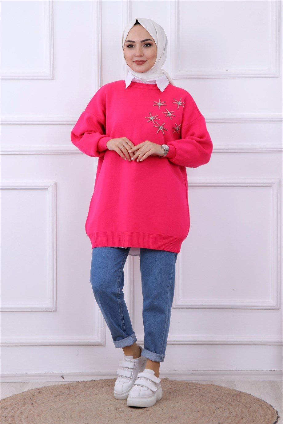 TAŞLI TRİKO TUNİK PEMBE