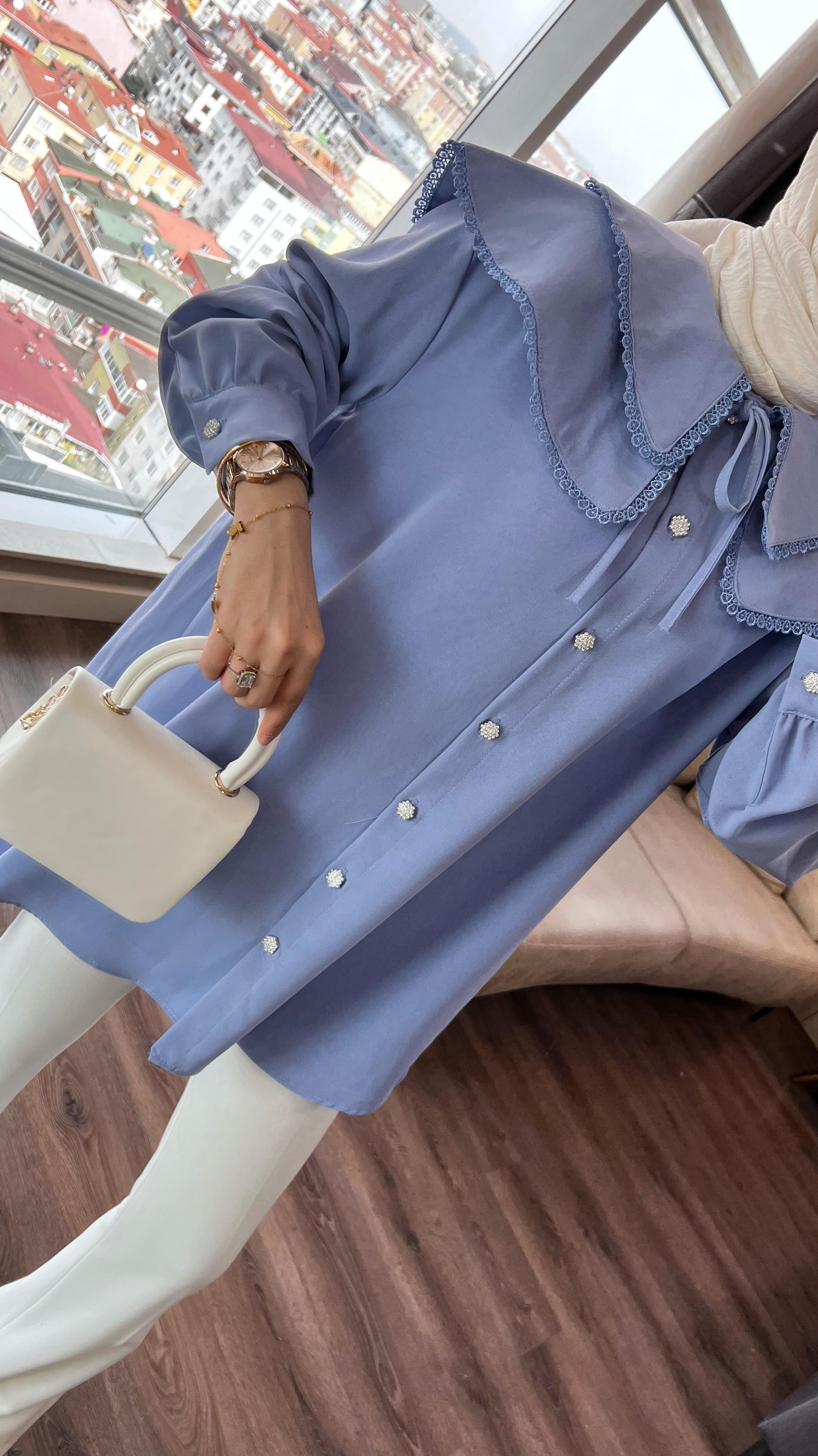 Yakası dantelli tunik Bebe Mavisi
