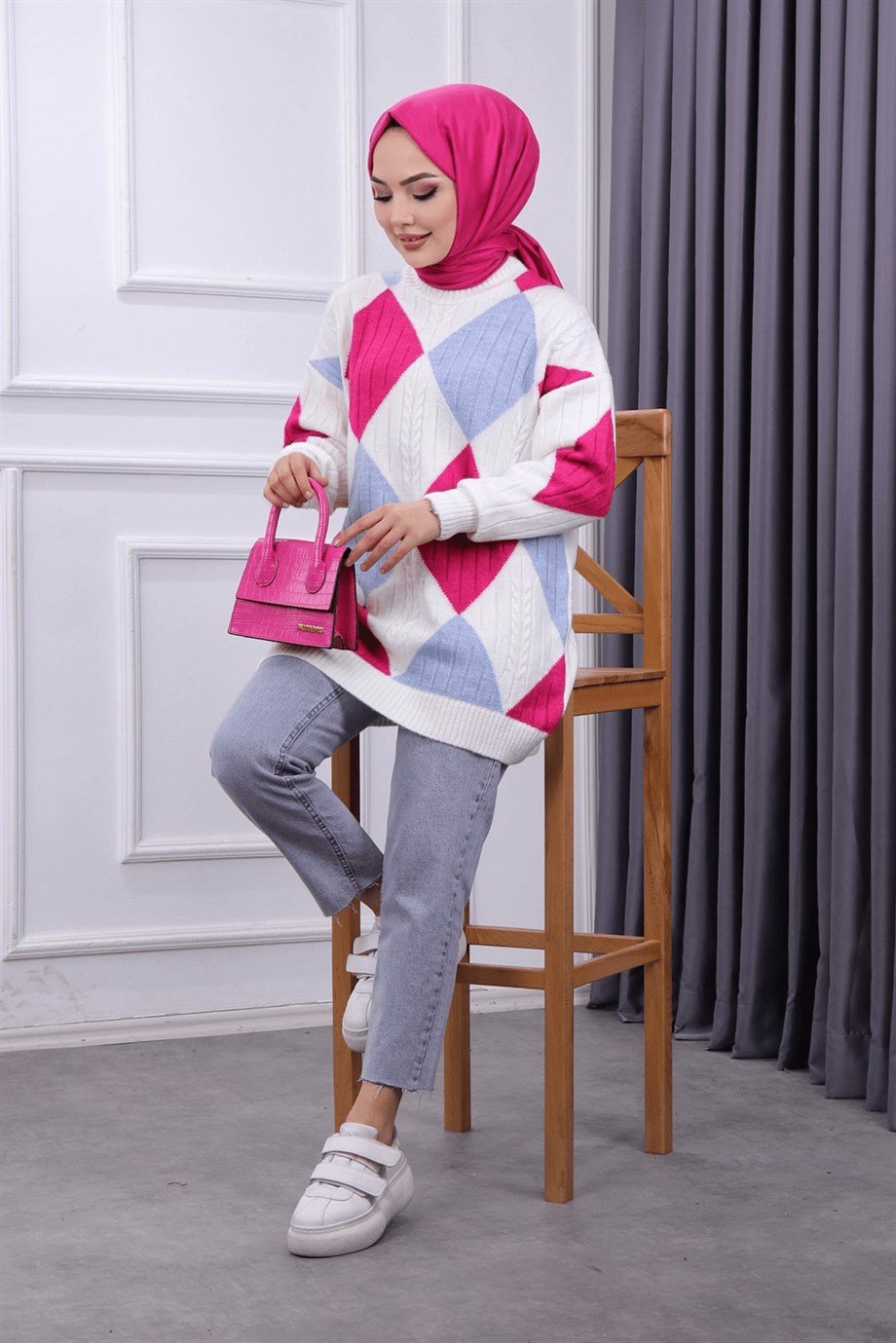 Yumoş tunik yeşil beyaz