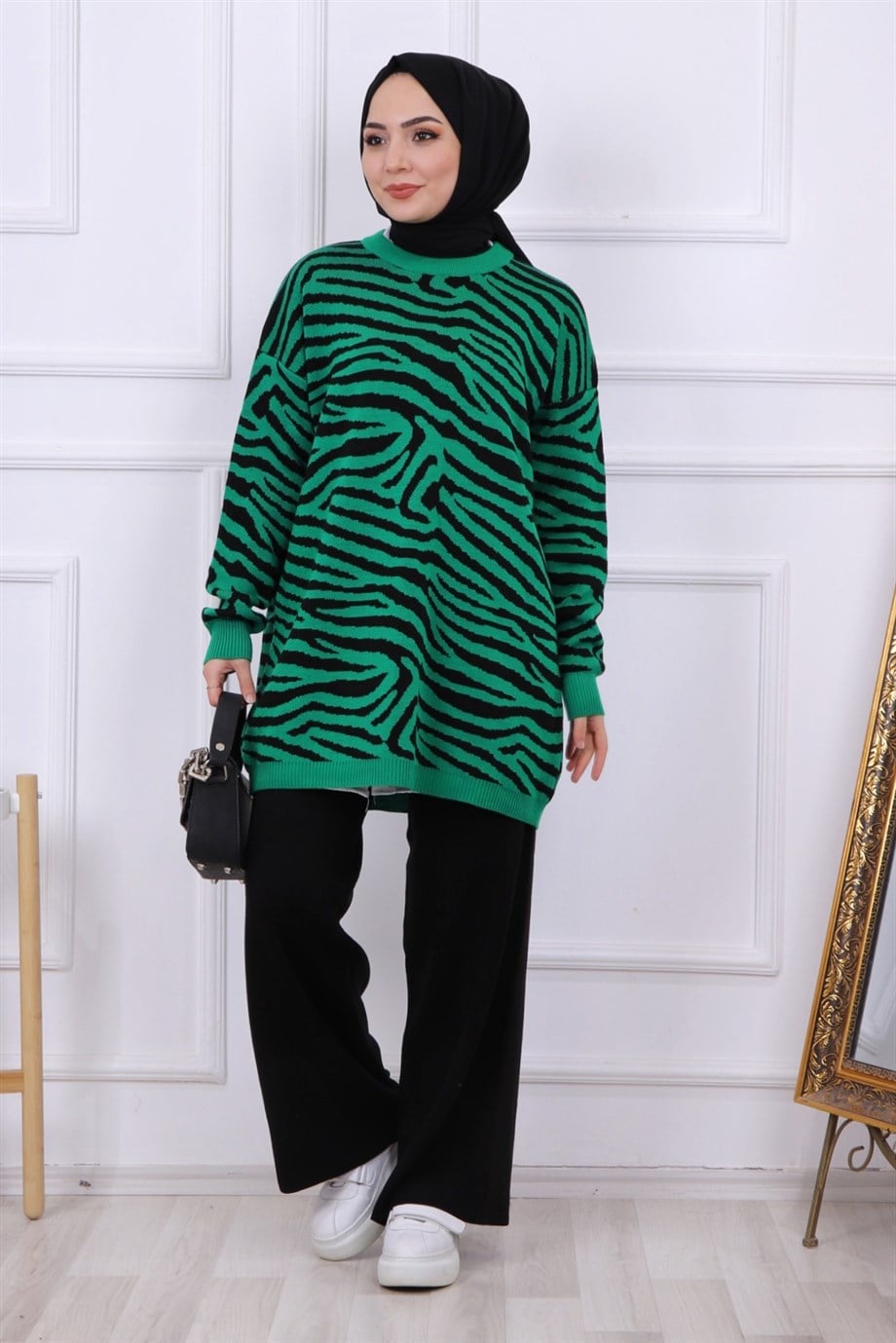 ZEBRA DESEN YEŞİL TUNİK