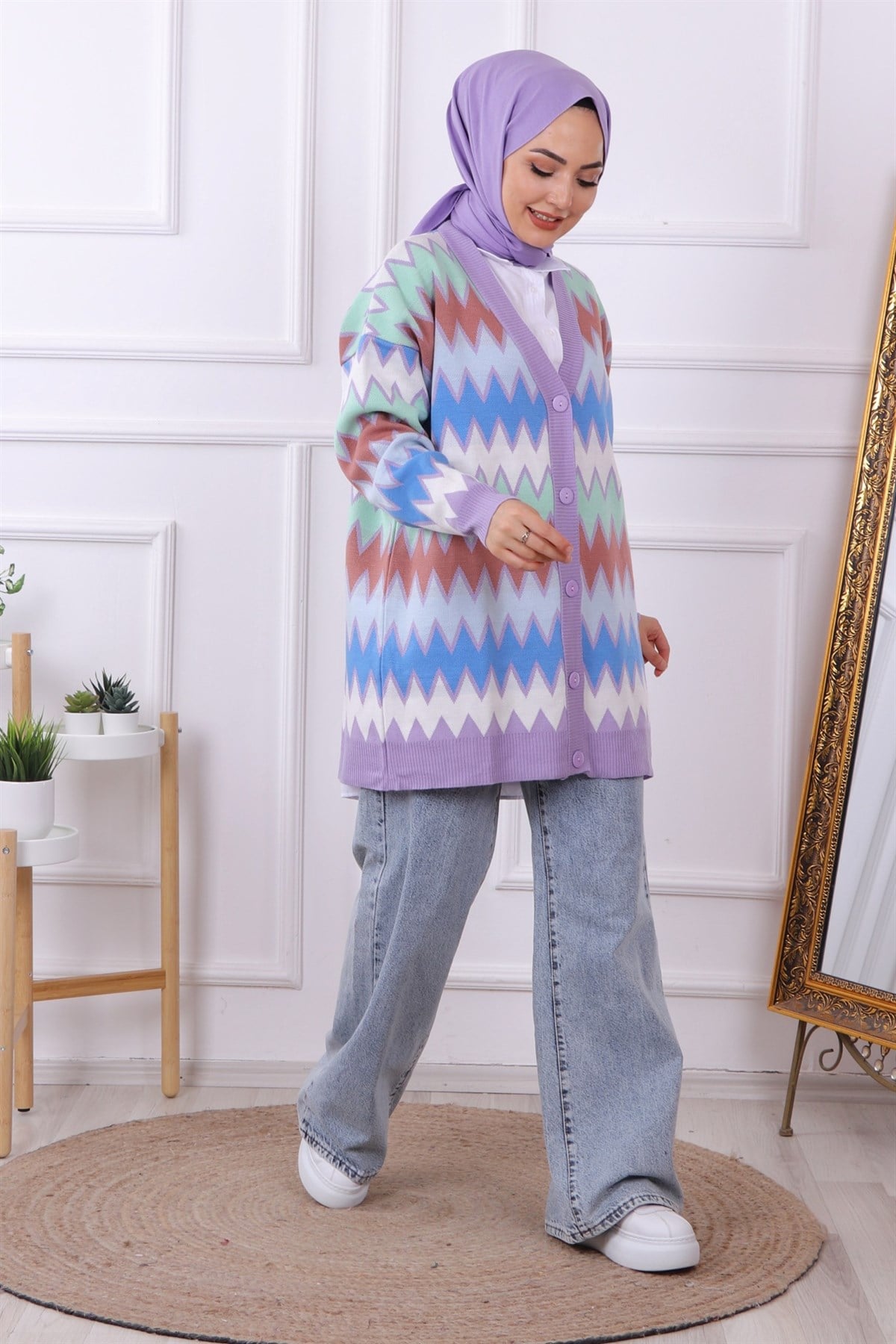 ZİKZAK DESENLİ HIRKA LİLA