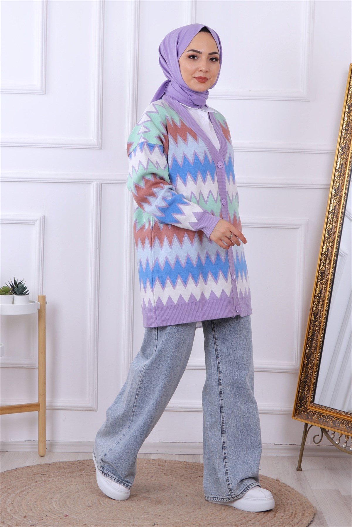 ZİKZAK DESENLİ HIRKA LİLA