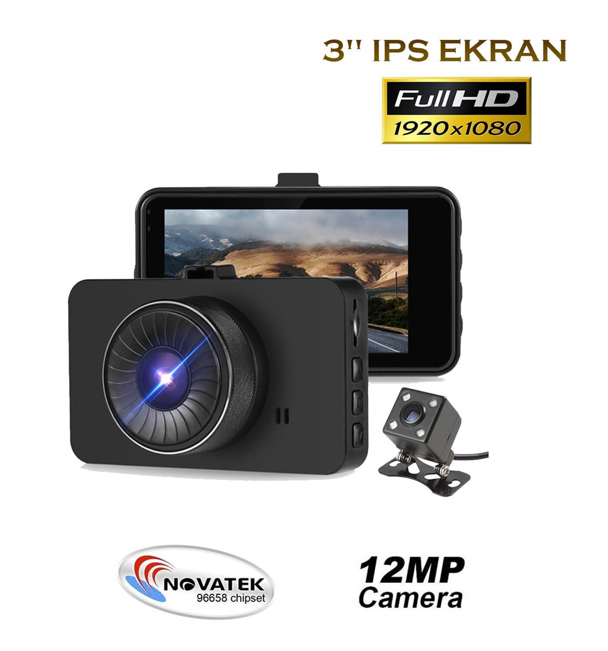 3 Inç F8 Model Araç İçi Kamera Full HD IPS Ekran Türkçe G-Sensörlü