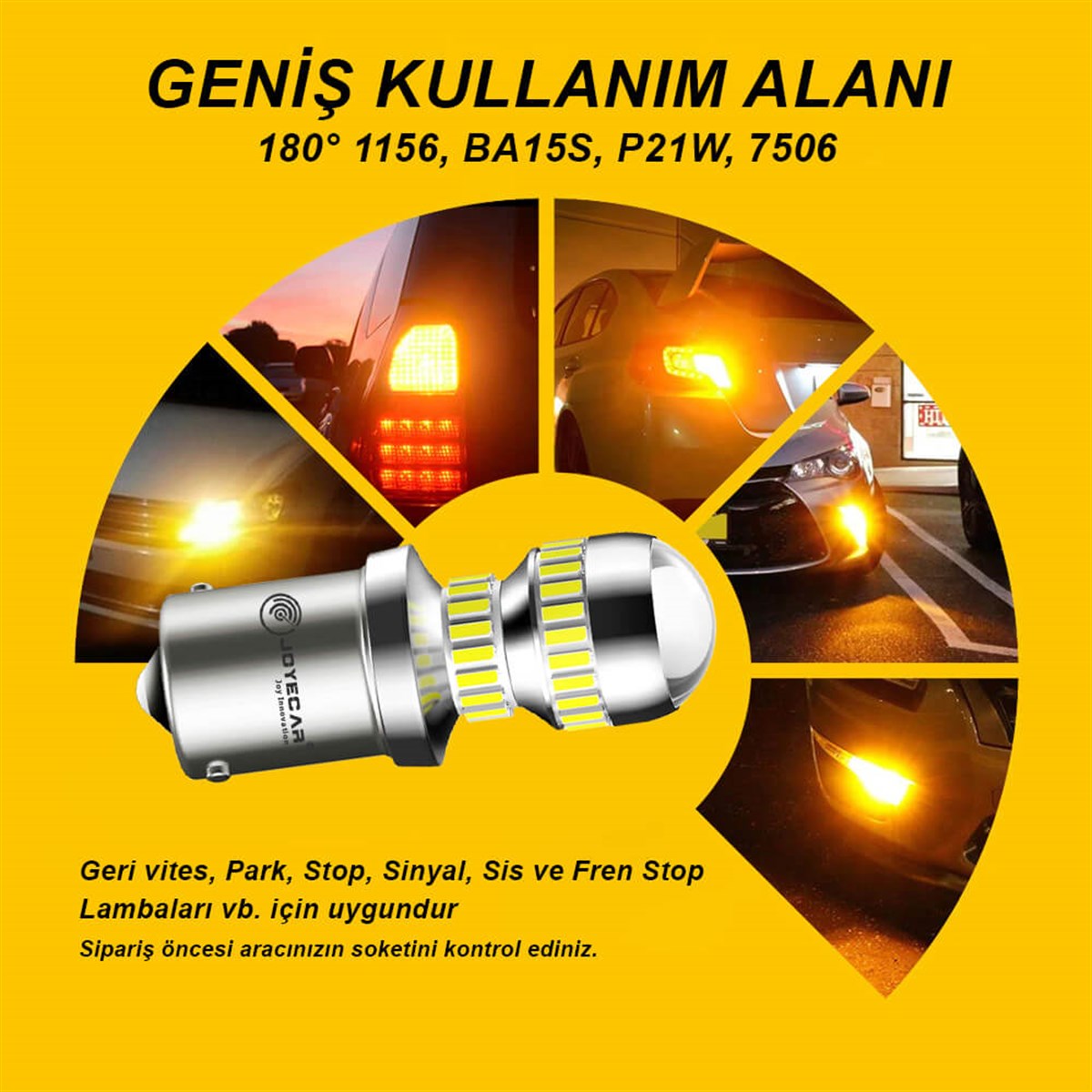 Joyecar X7 Serisi 1156 P21W BA15S 180° Geri Vites Fren Sinyal Park Stop Gündüz Farı Lamba