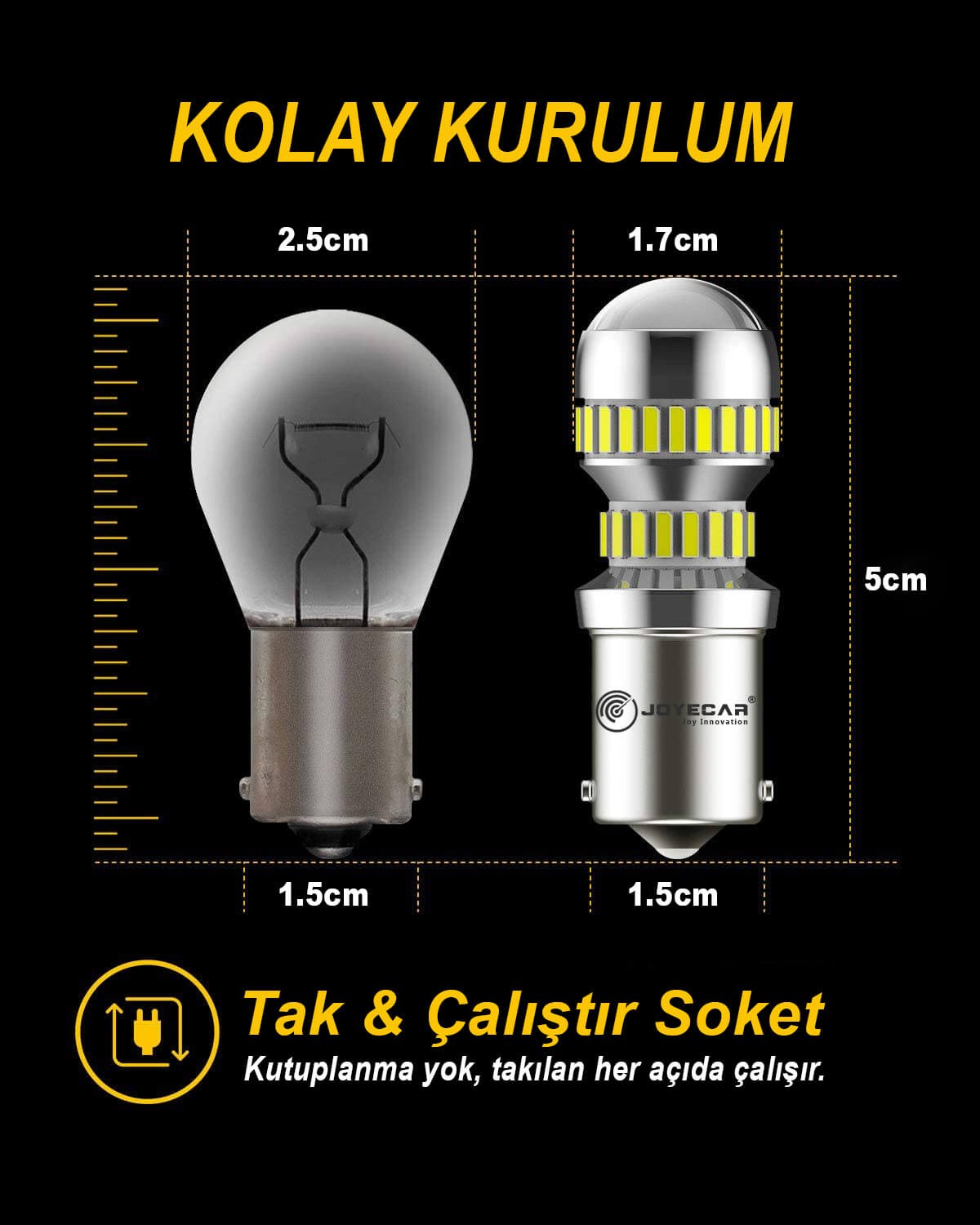 Joyecar X7 Serisi 1156 P21W BA15S 180° Geri Vites Fren Sinyal Park Stop Gündüz Farı Lamba