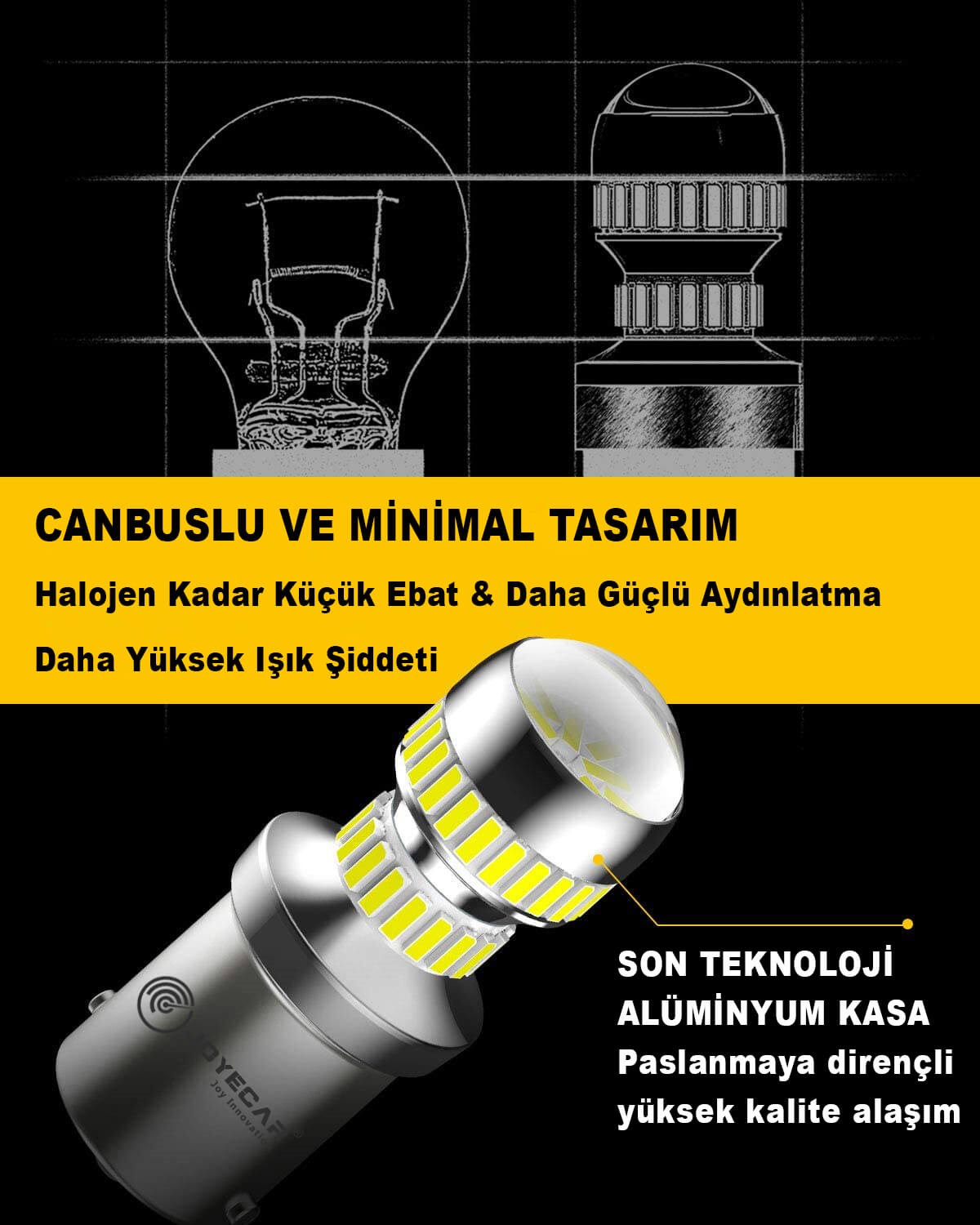 Joyecar X7 Serisi 1156 P21W BA15S 180° Geri Vites Fren Sinyal Park Stop Gündüz Farı Lamba