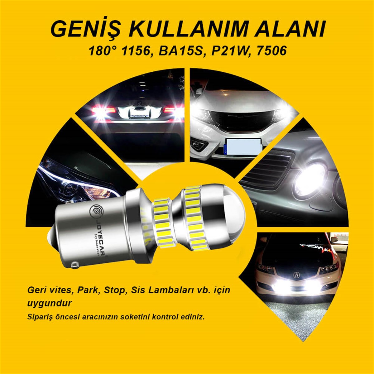 Joyecar X7 Serisi 1156 P21W BA15S 180° Geri Vites Fren Sinyal Park Stop Gündüz Farı Lamba