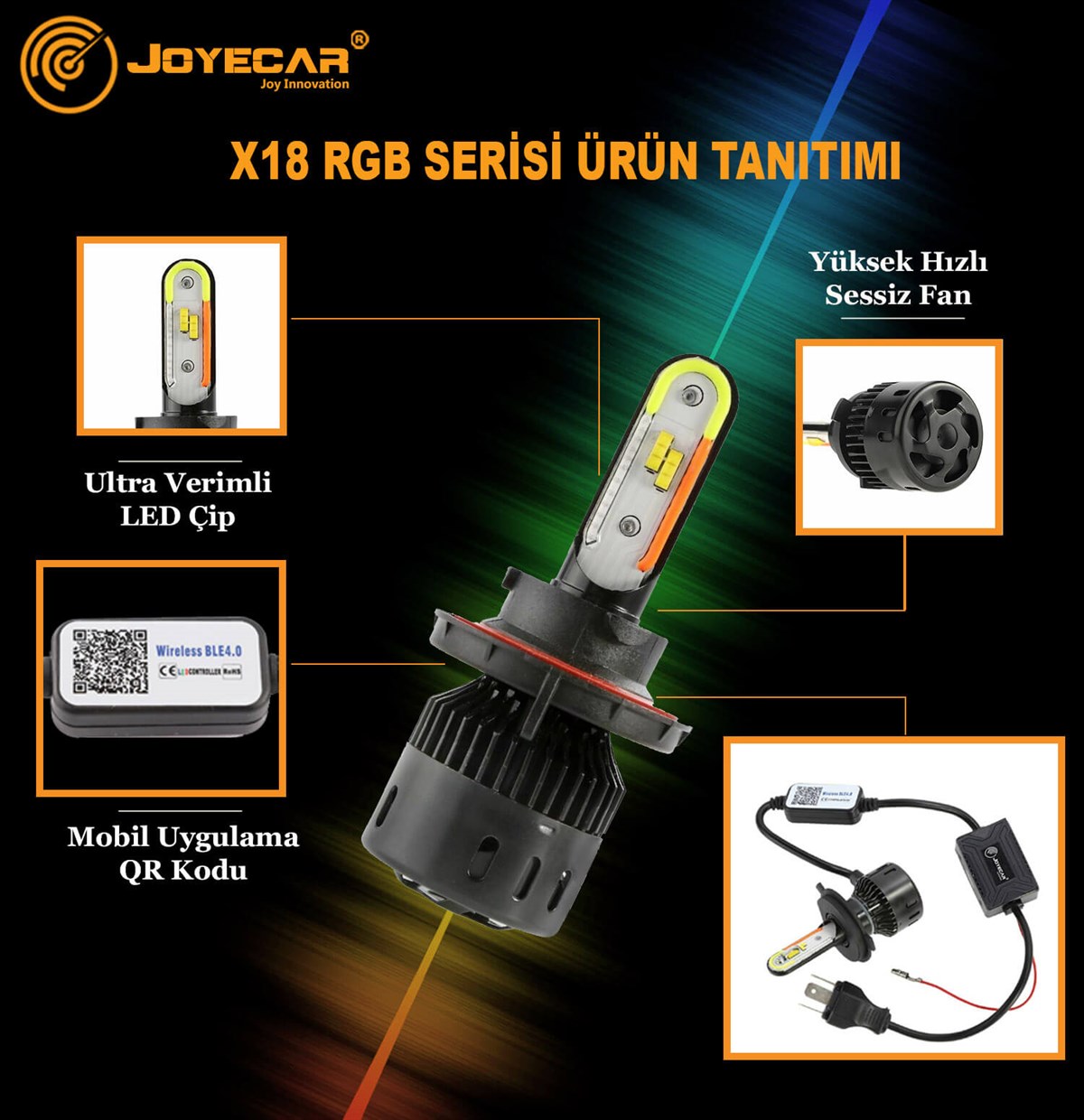 X18 RGB H7 Şimşek Etkili CSP Led Far Ampulü