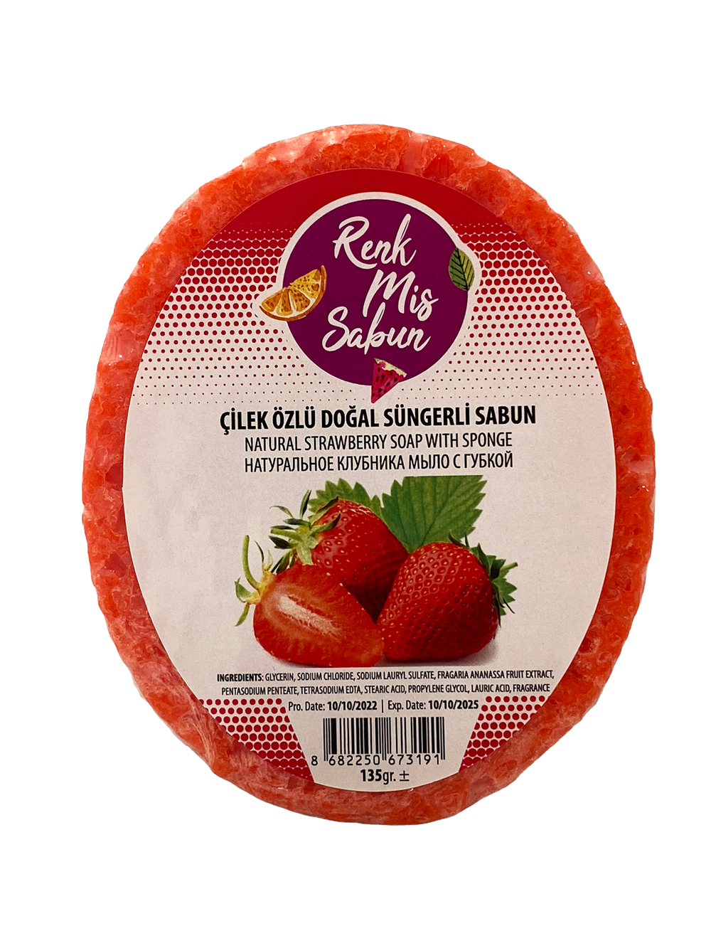 Çilek Özlü Doğal Süngerli Sabun