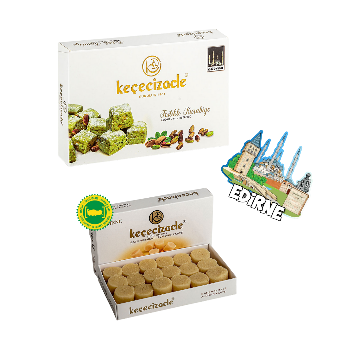 Keçecizade Hediyelik Paket - 6 -Badem Ezmesi 215 GR -Kare Fıstıklı