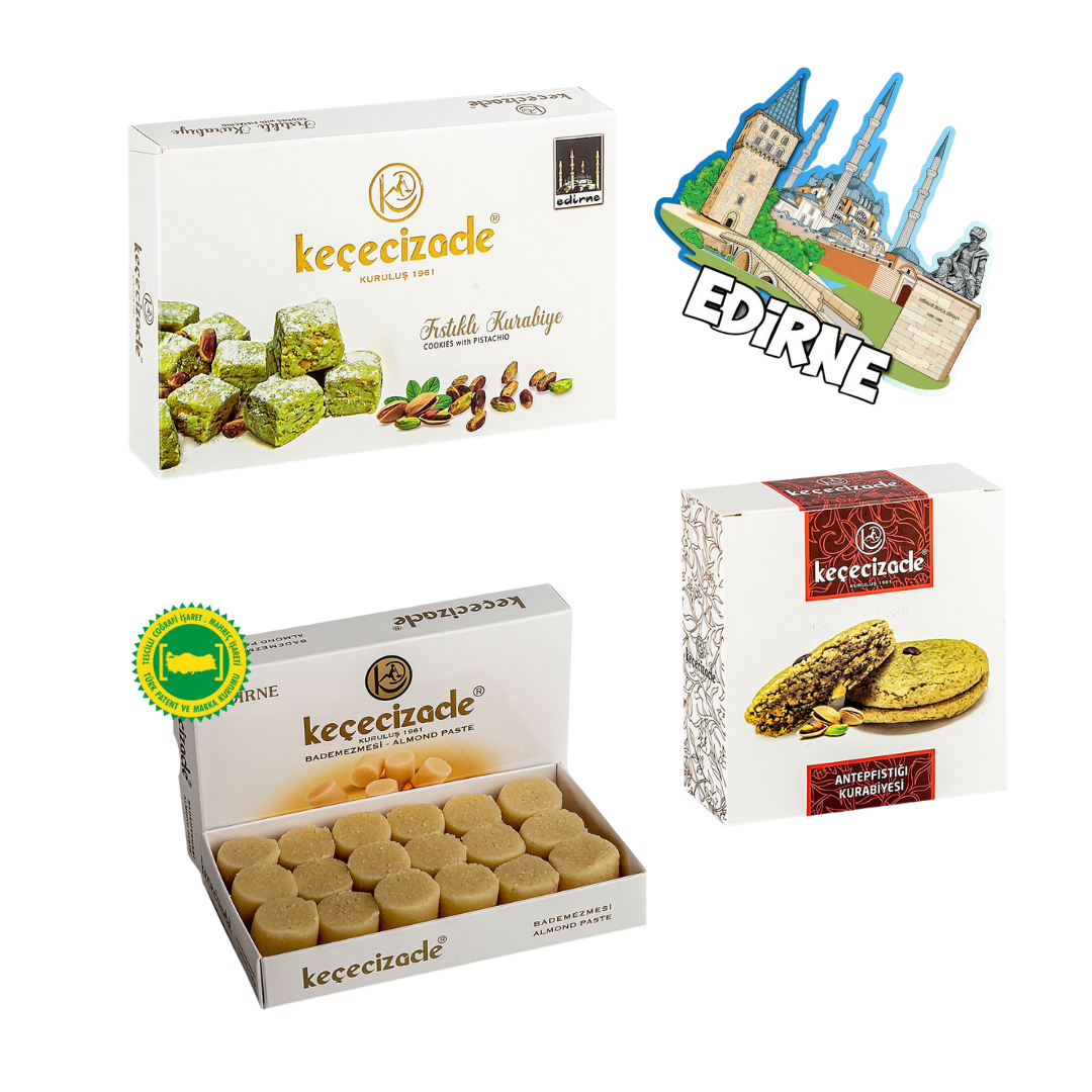 Keçecizade Hediyelik Paket - 7 -Badem Ezmesi 215 GR -Kare Fıstıklı