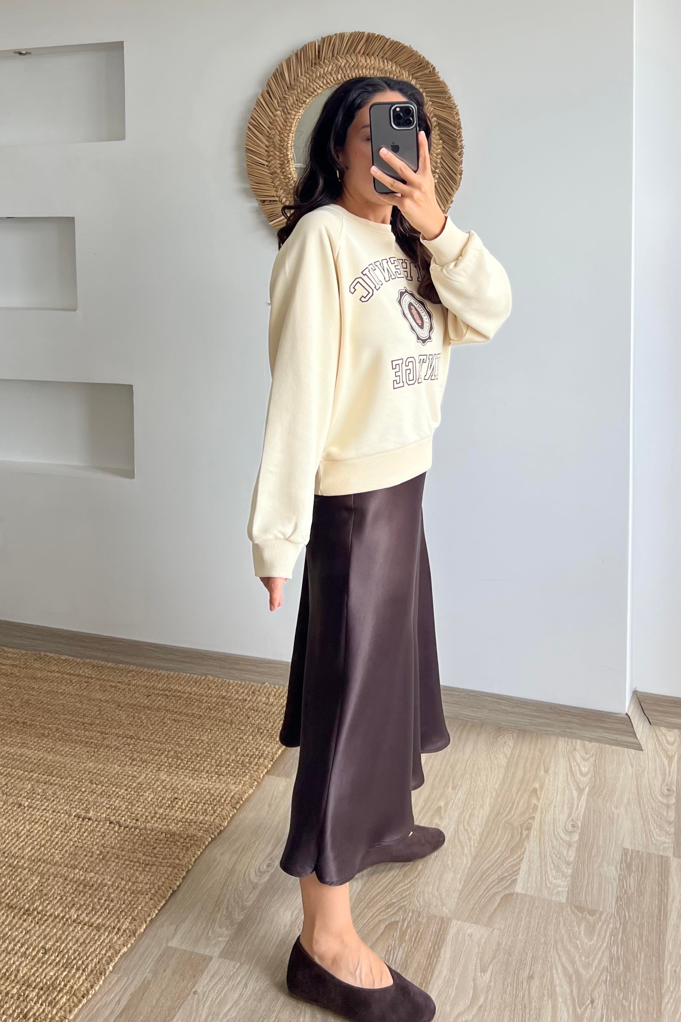 Acı Kahve Beli Lastikli Saten Etek uygun fiyatlarda www.butikhola.com adresinde