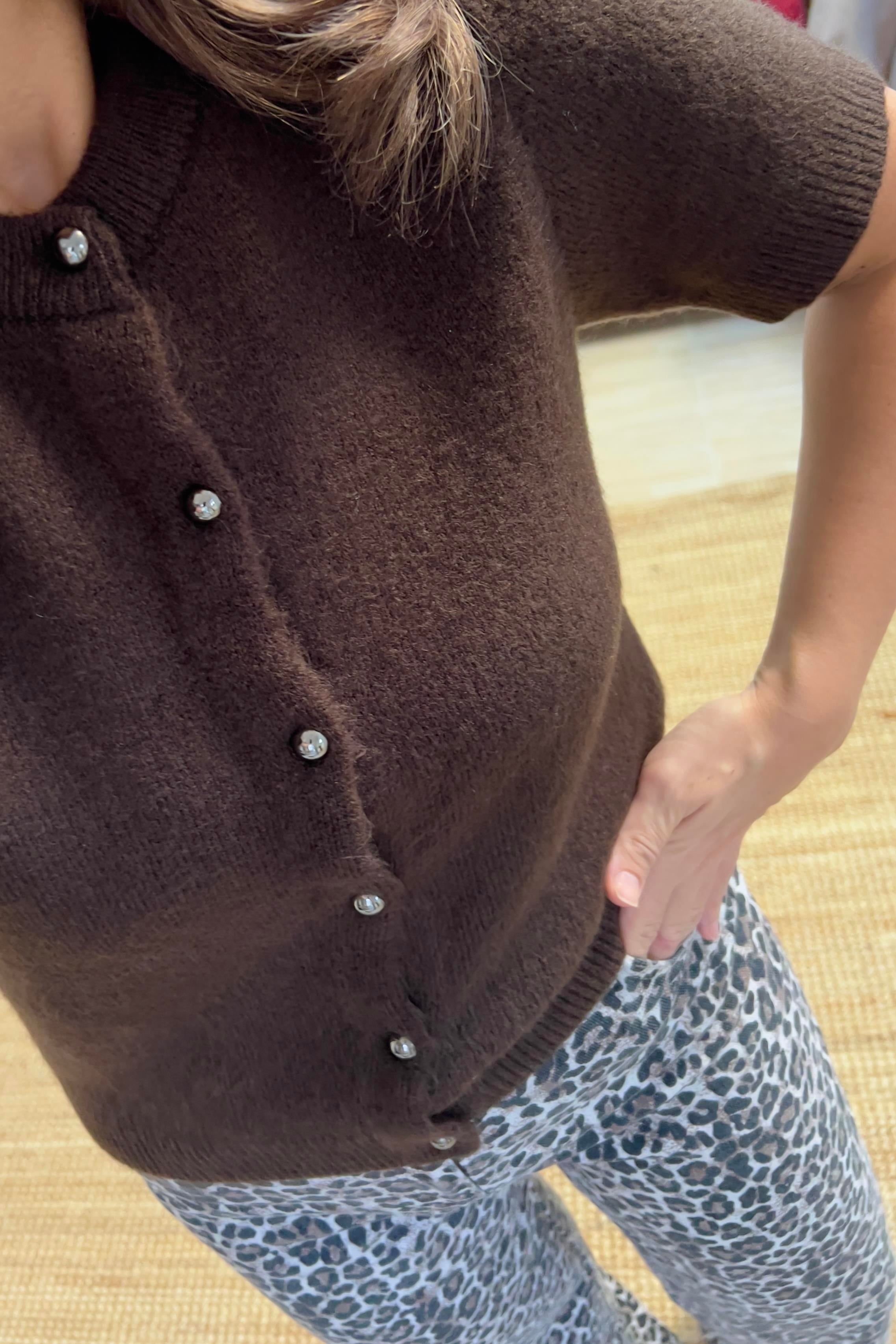 Acı Kahve İnci Düğmeli Kısa Kollu Hırka uygun fiyatlarda www.butikhola.com adresinde