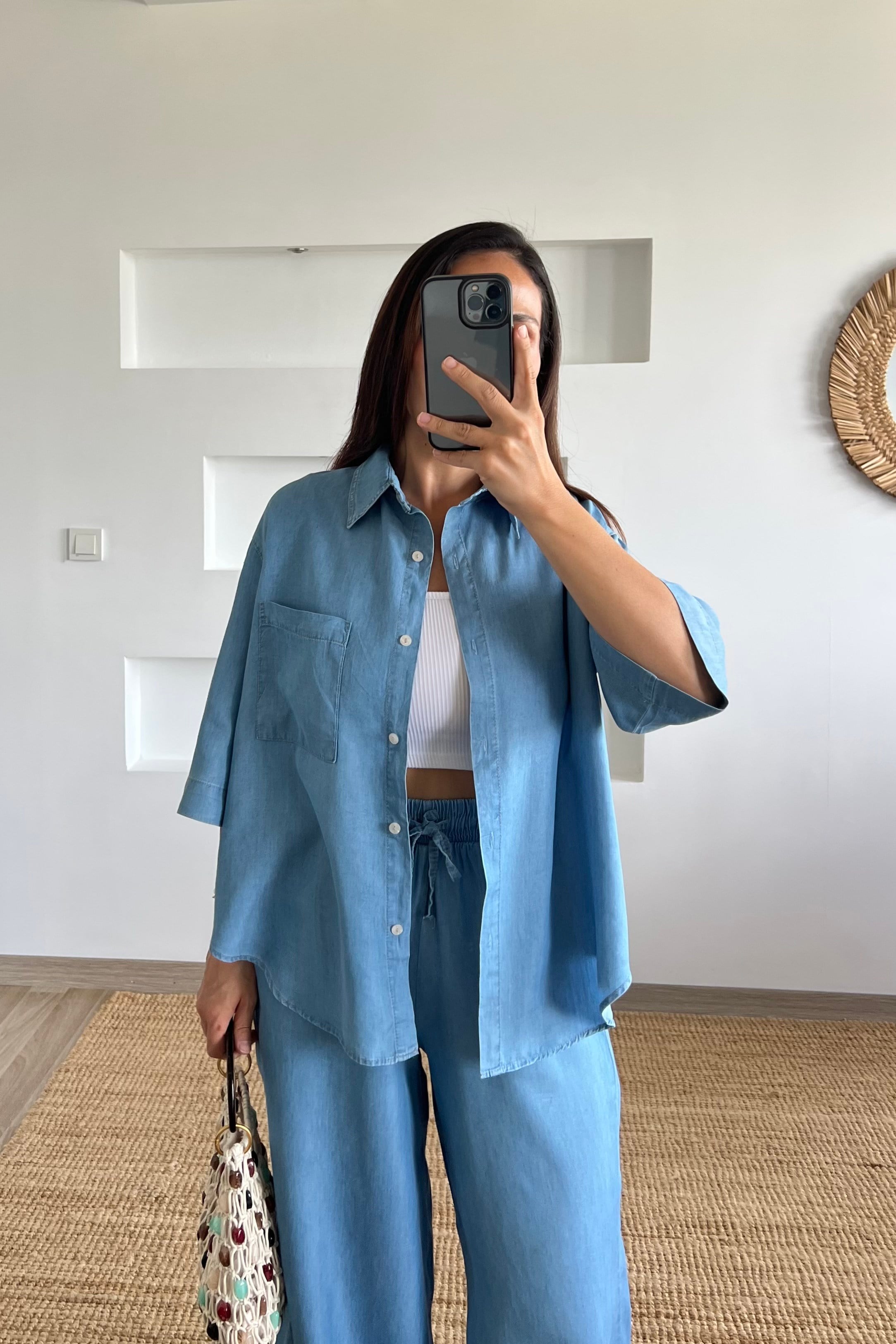 Açık Mavi Oysho Kumaş Modal Tshirt Pantolon Takım uygun fiyatlarda www.butikhola.com adresinde