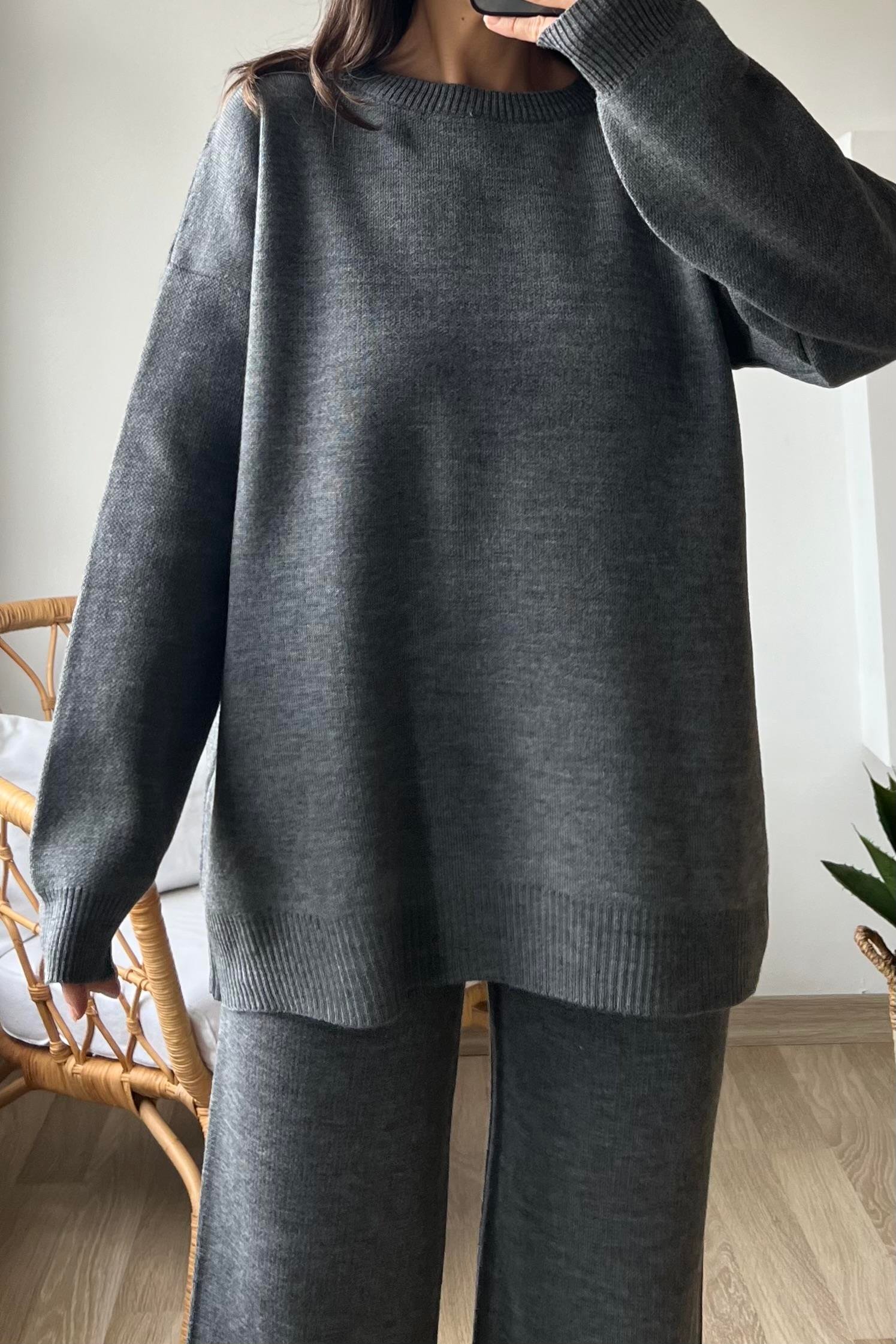 Antrasit Çelik Örme Triko Takım uygun fiyatlarda www.butikhola.com adresinde
