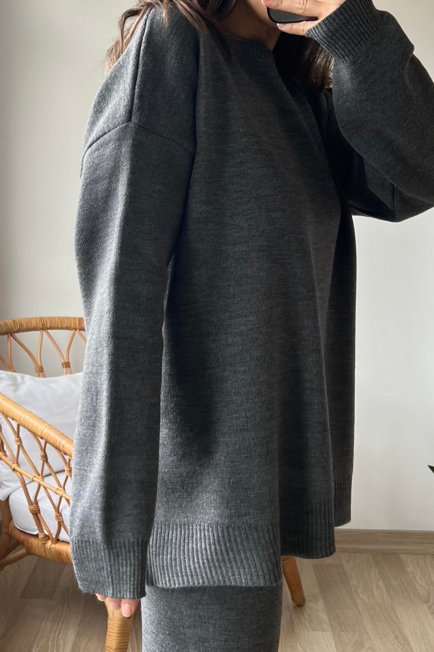 Antrasit Çelik Örme Triko Takım uygun fiyatlarda www.butikhola.com adresinde