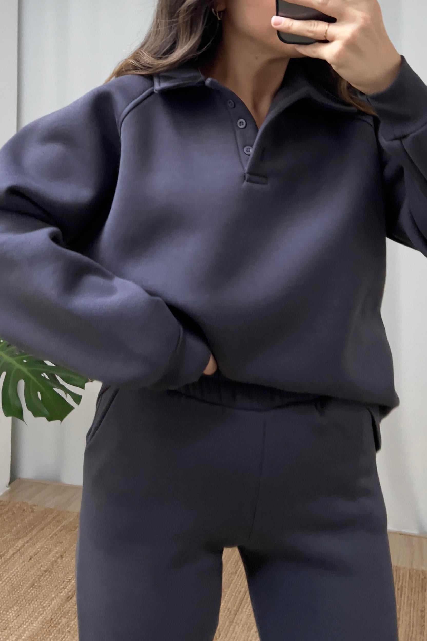 Antrasit İçi Polarlı Polo Yaka Sweatshirt Eşofman Takım uygun fiyatlarda www.butikhola.com adresinde