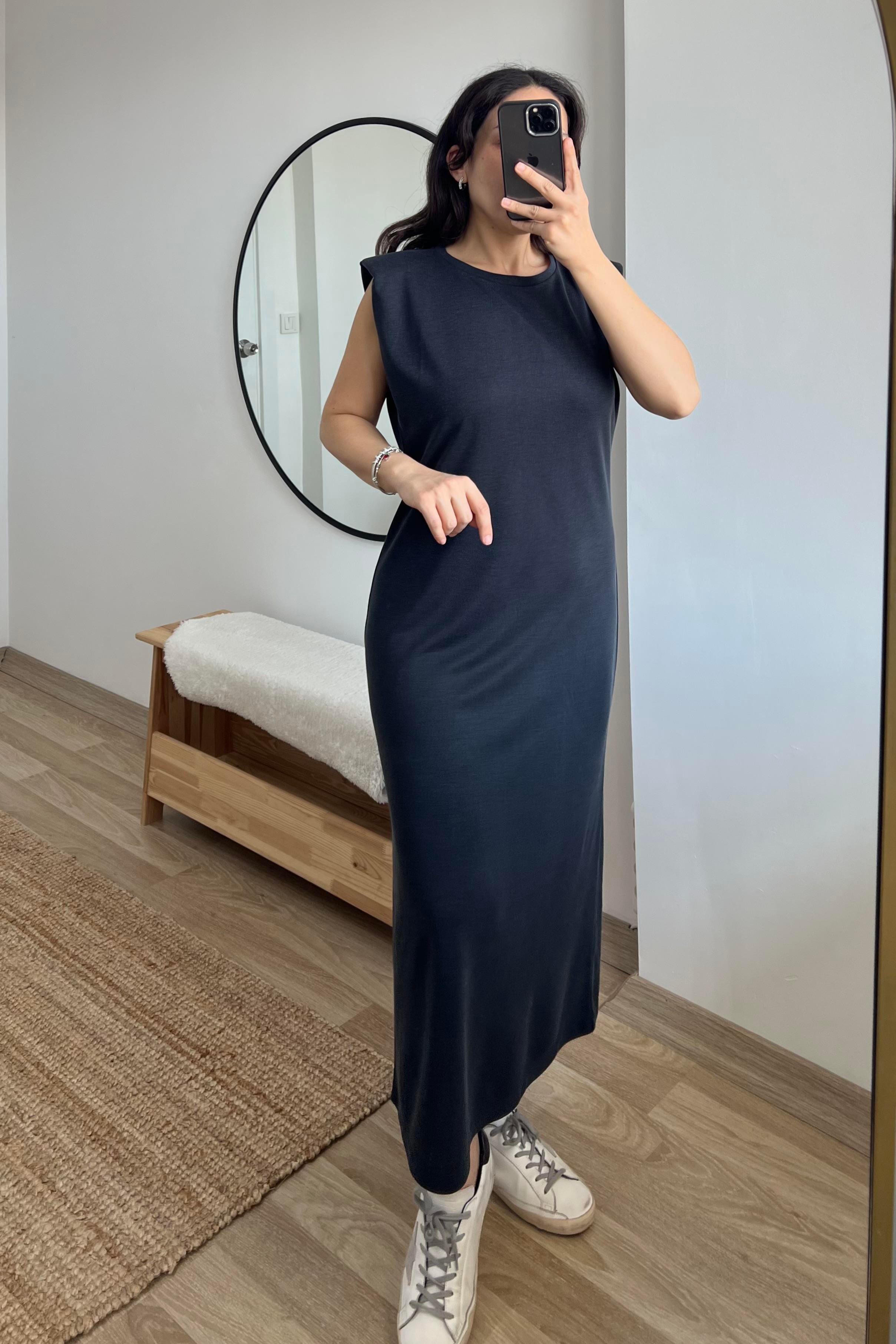 Antrasit Modal Vatkalı Elbise uygun fiyatlarda www.butikhola.com adresinde