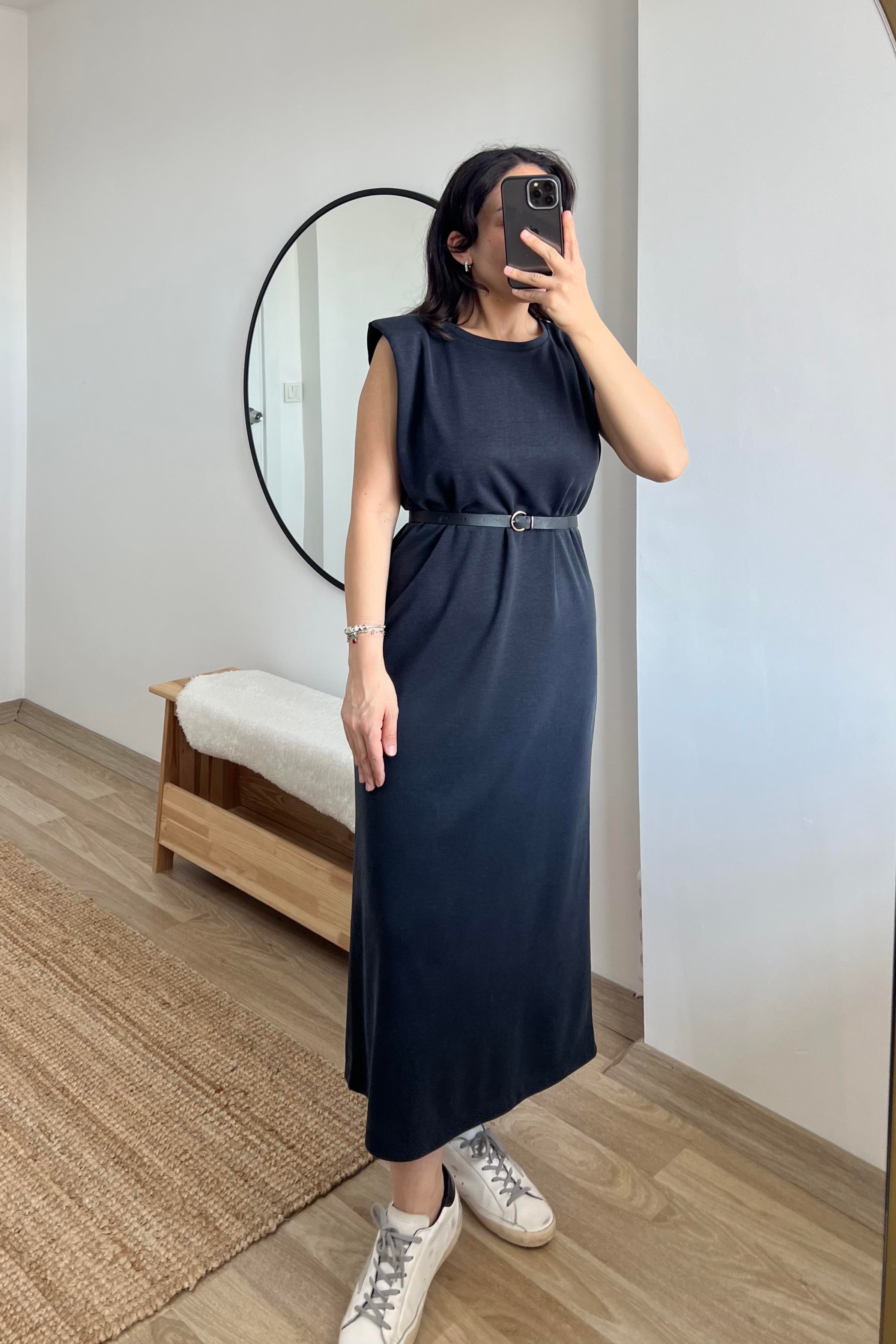 Antrasit Modal Vatkalı Elbise uygun fiyatlarda www.butikhola.com adresinde