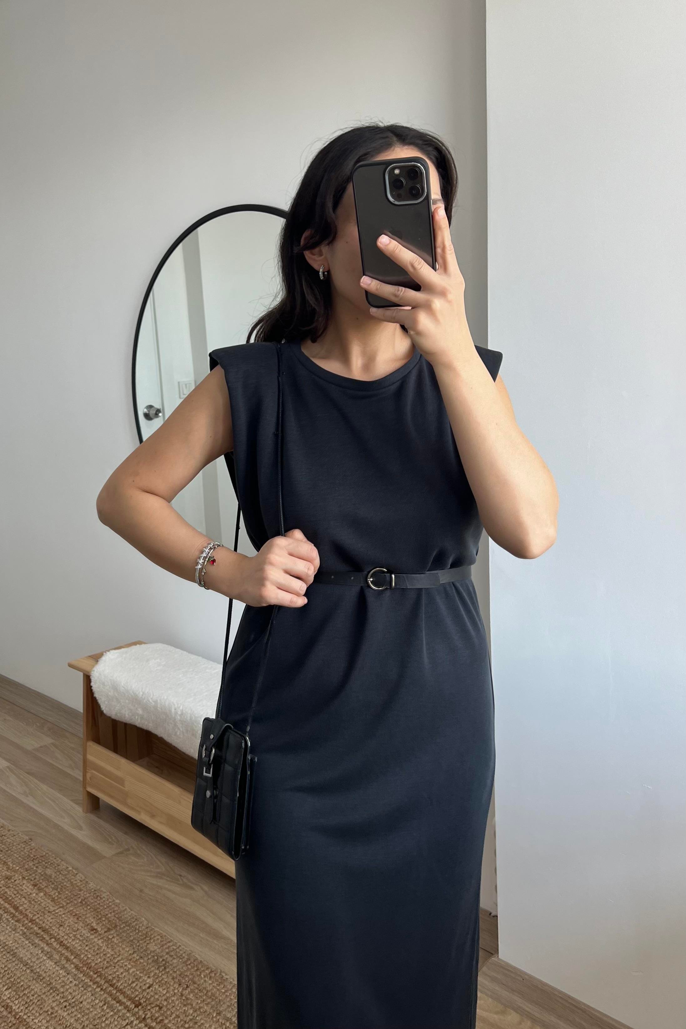 Antrasit Modal Vatkalı Elbise uygun fiyatlarda www.butikhola.com adresinde
