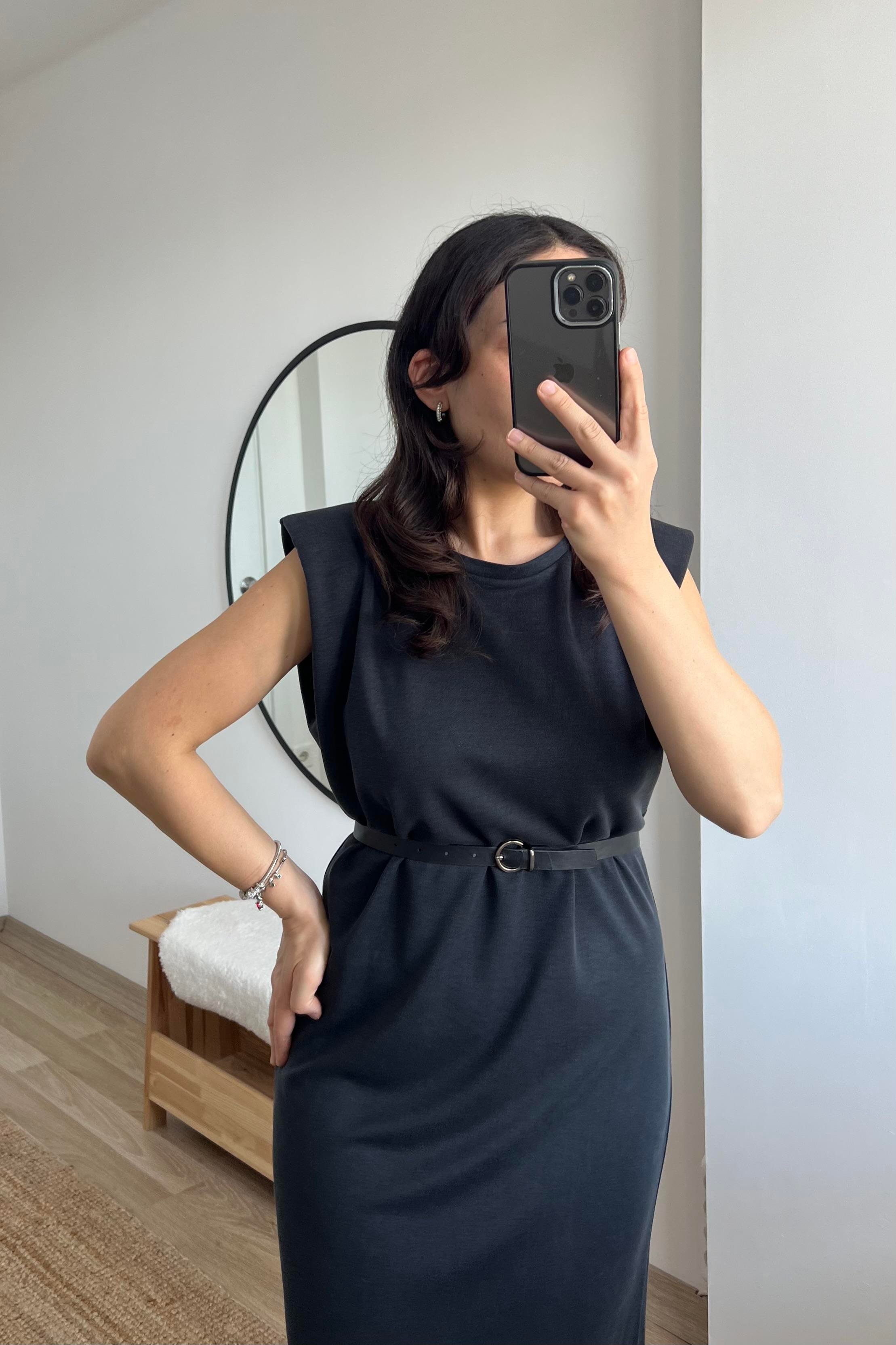 Antrasit Modal Vatkalı Elbise uygun fiyatlarda www.butikhola.com adresinde