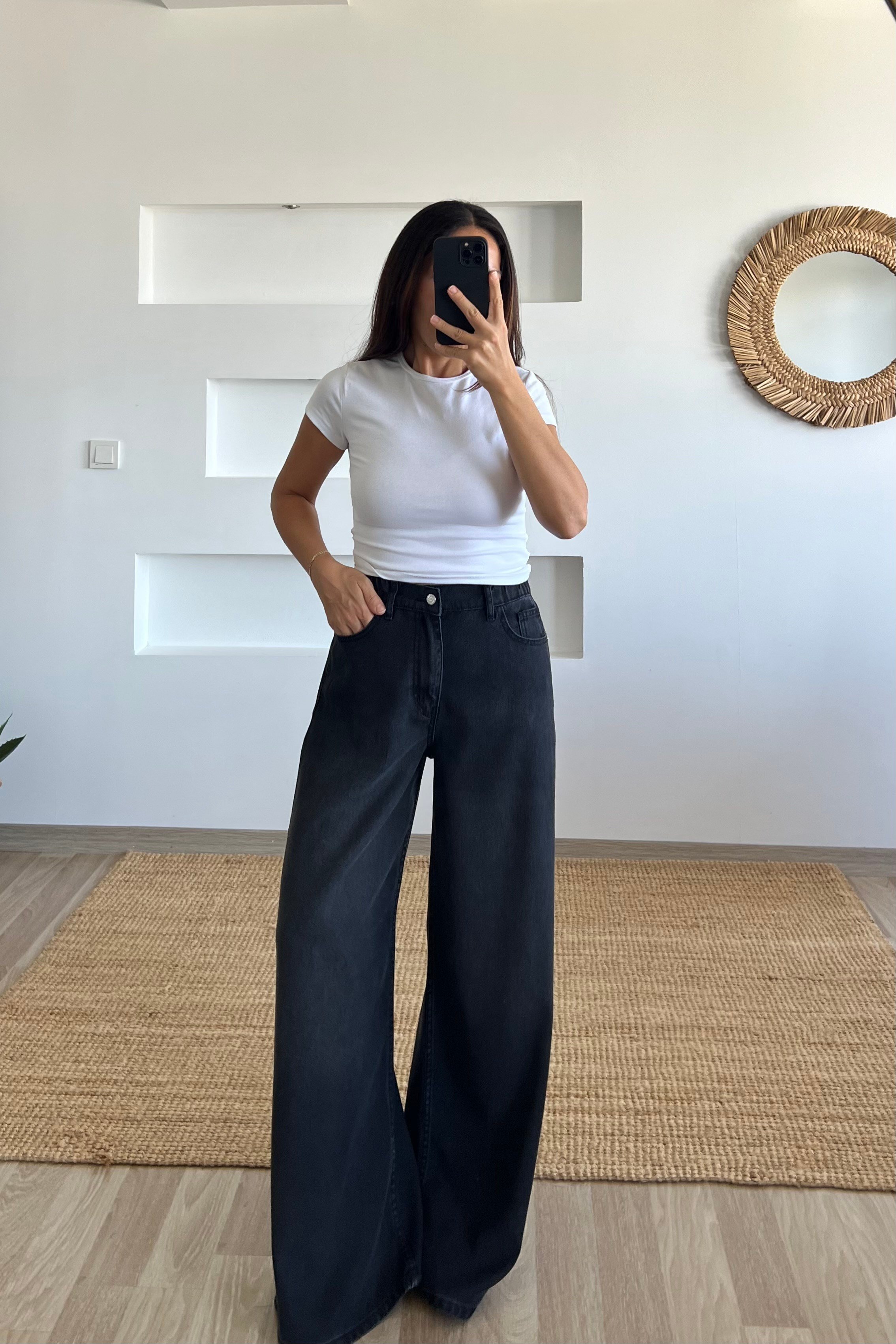 Antrasit Yumuşak Dokulu Beli Lastikli Jean uygun fiyatlarda www.butikhola.com adresinde
