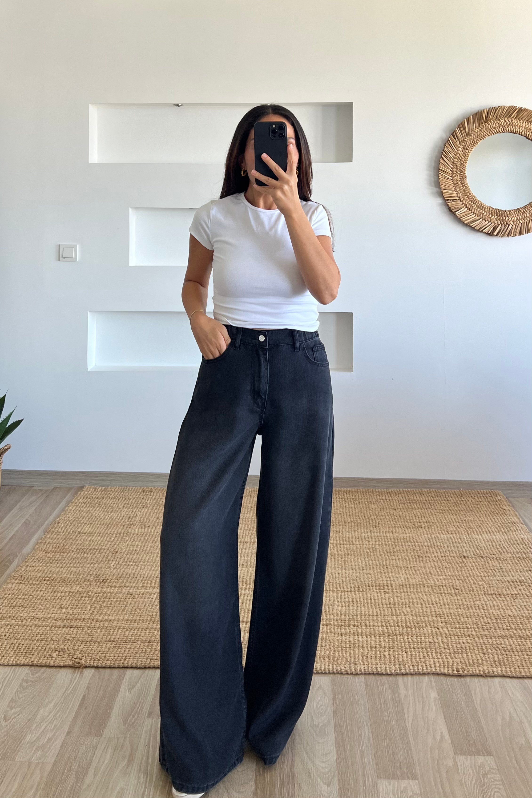 Antrasit Yumuşak Dokulu Beli Lastikli Jean uygun fiyatlarda www.butikhola.com adresinde