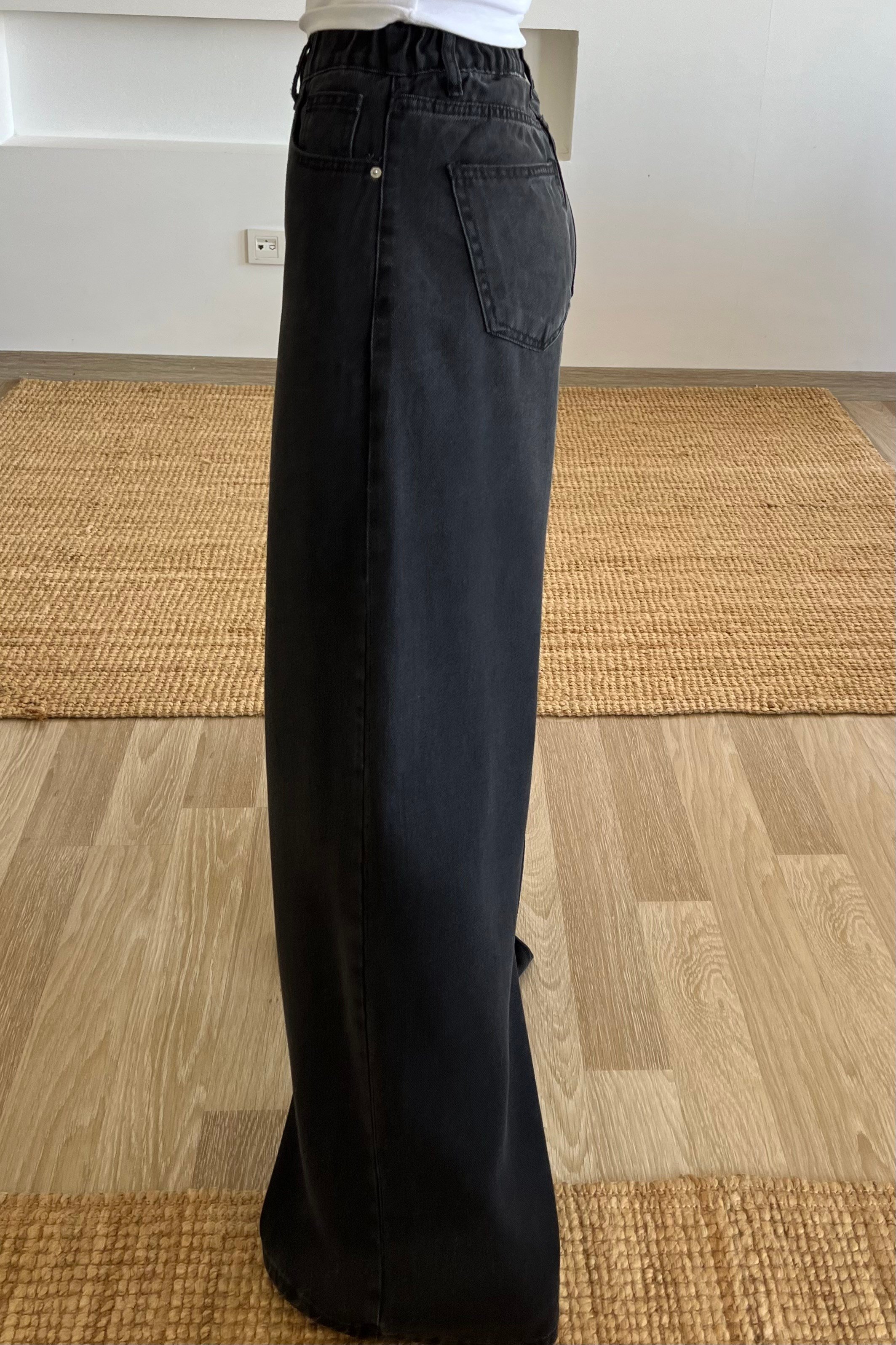 Antrasit Yumuşak Dokulu Beli Lastikli Jean uygun fiyatlarda www.butikhola.com adresinde
