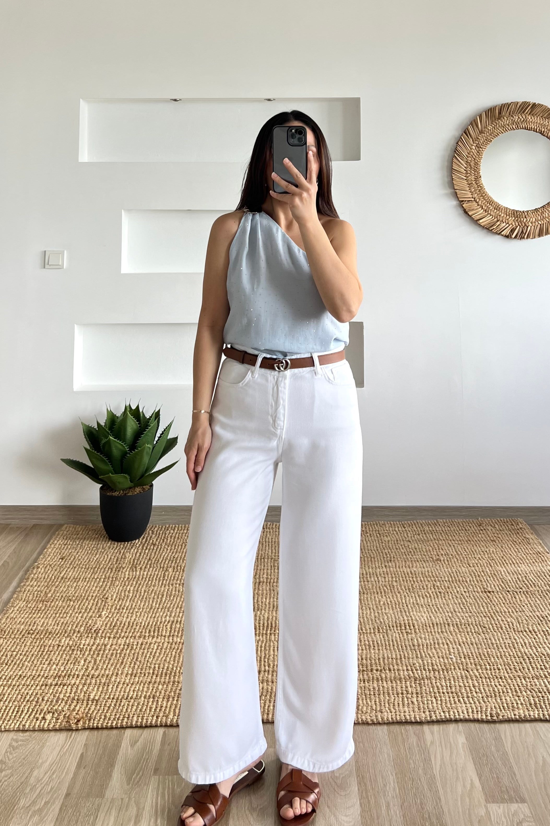 Bebe Mavisi Tek Omuz Taşlı Tensel BLuz uygun fiyatlarda www.butikhola.com adresinde