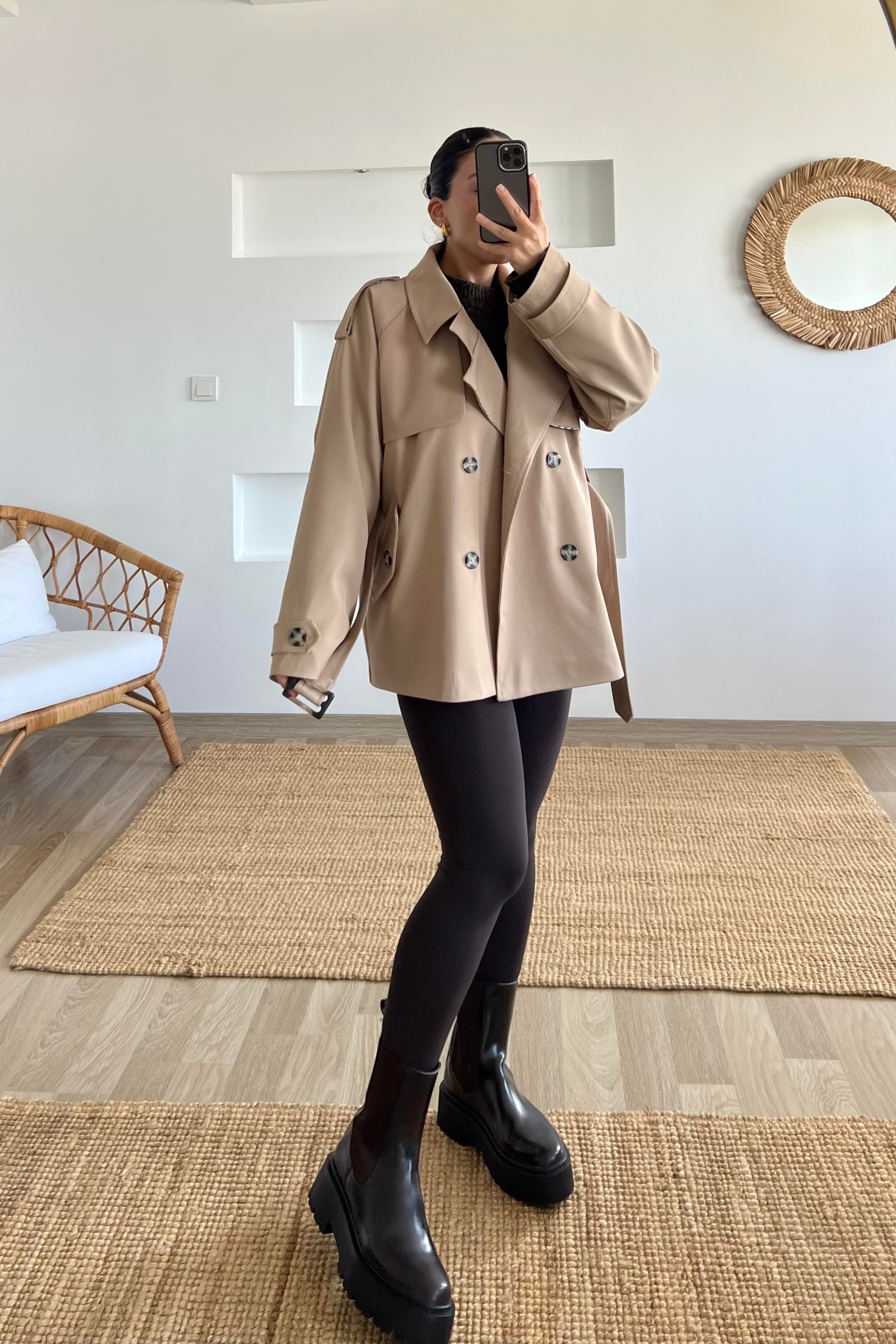 Bej Ekose Astarlı Premium Trençkot uygun fiyatlarda www.butikhola.com adresinde