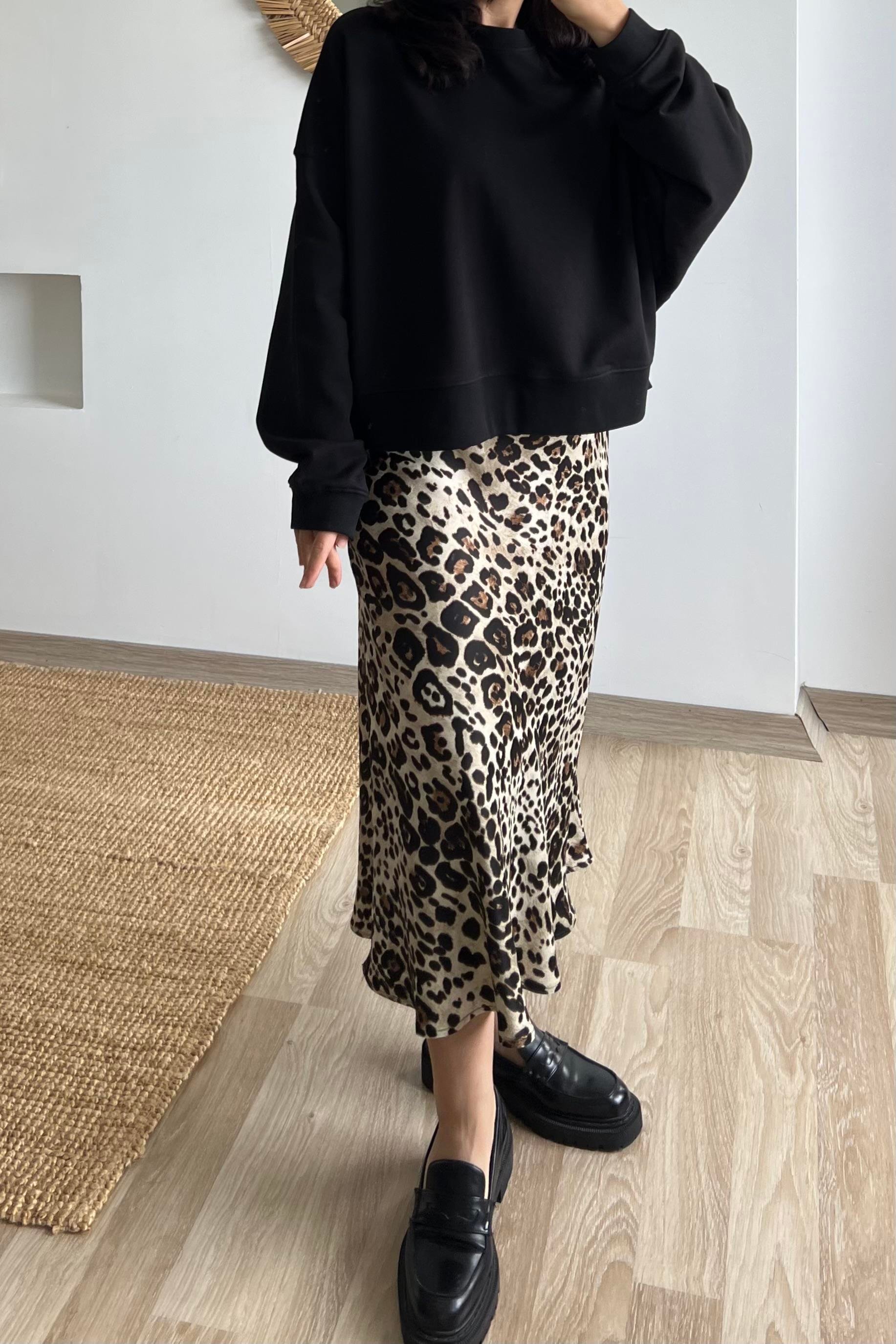 Bej Leopar Desenli Beli Lastikli Saten Etek uygun fiyatlarda www.butikhola.com adresinde