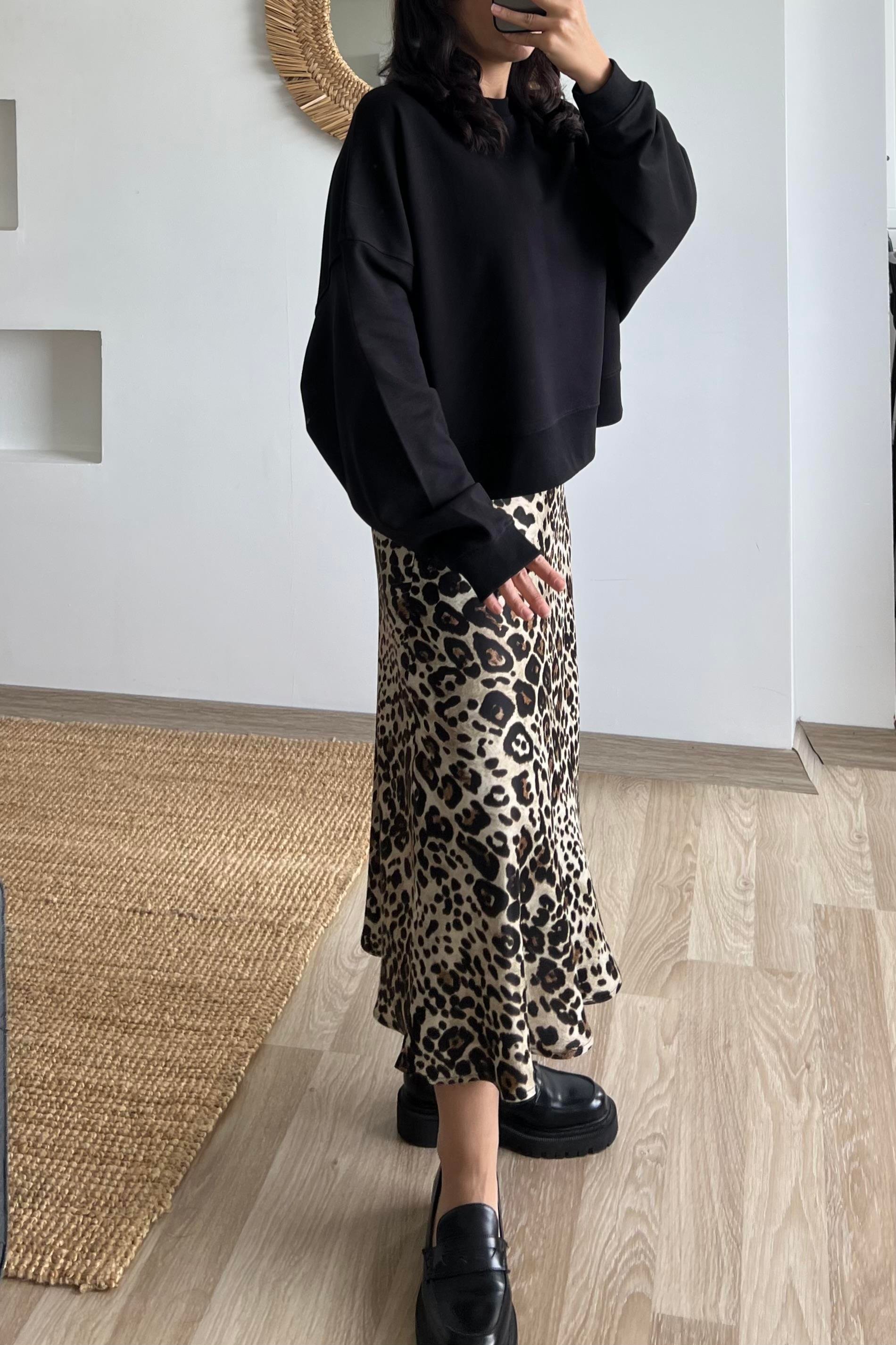 Bej Leopar Desenli Beli Lastikli Saten Etek uygun fiyatlarda www.butikhola.com adresinde