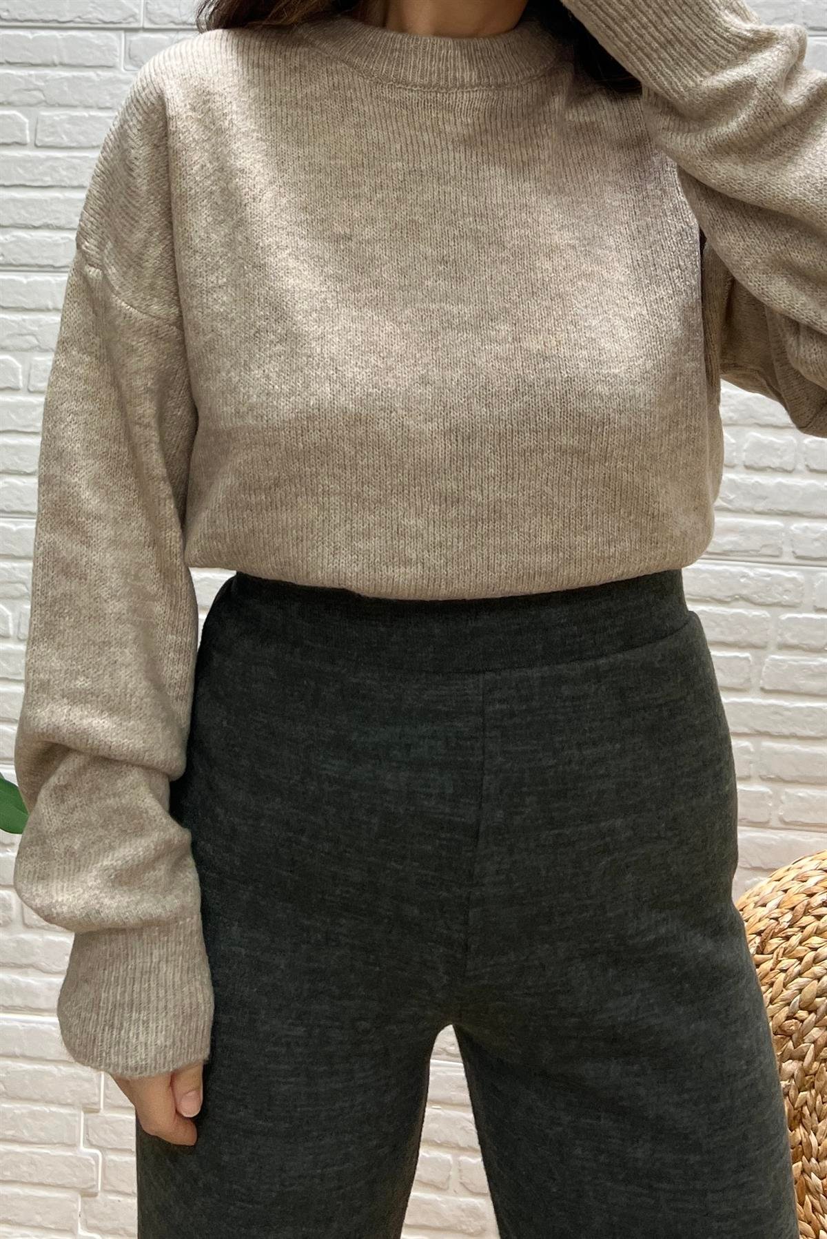 Bej Melanj Oversize Basic Kazak uygun fiyatlarda www.butikhola.com adresinde