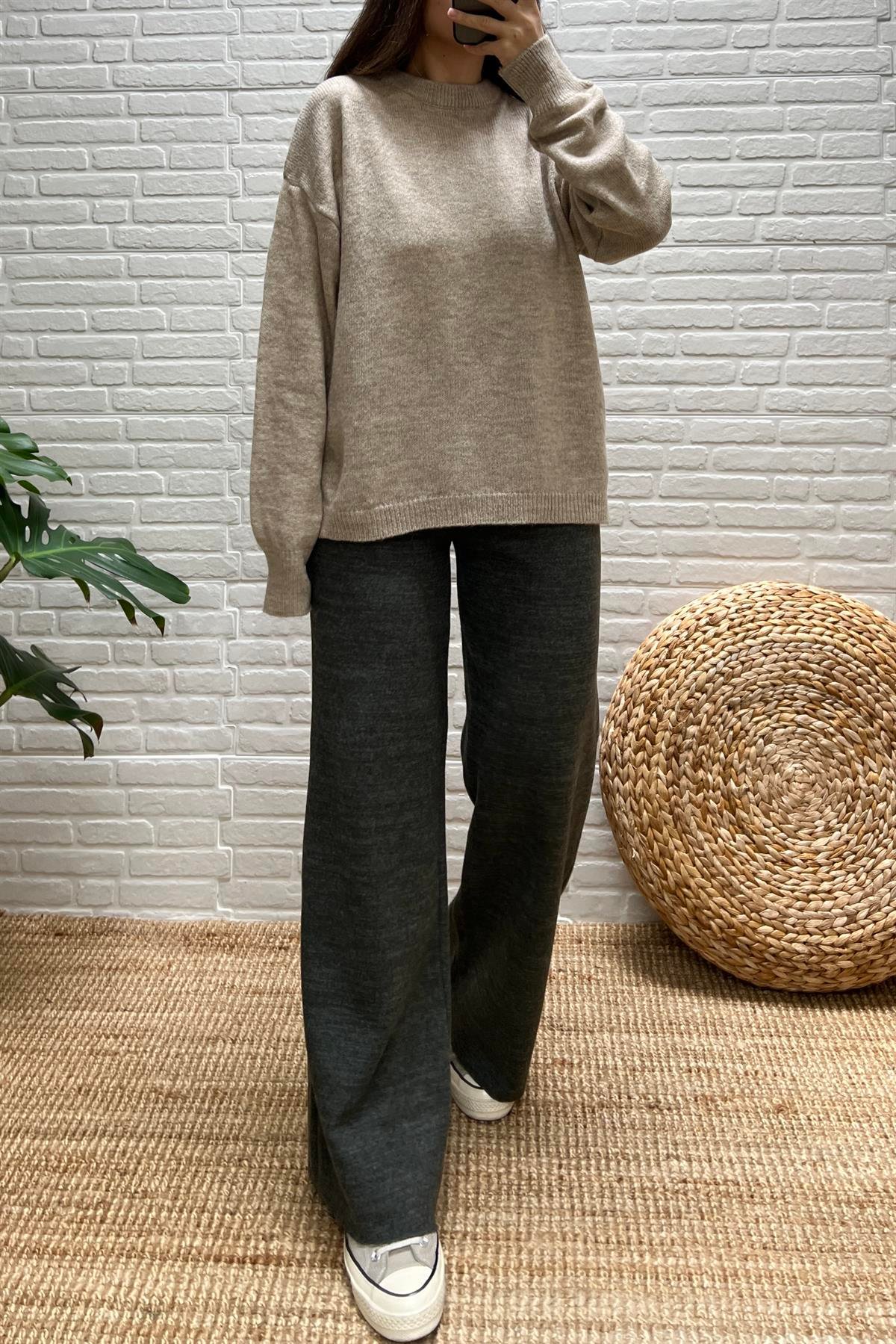 Bej Melanj Oversize Basic Kazak uygun fiyatlarda www.butikhola.com adresinde