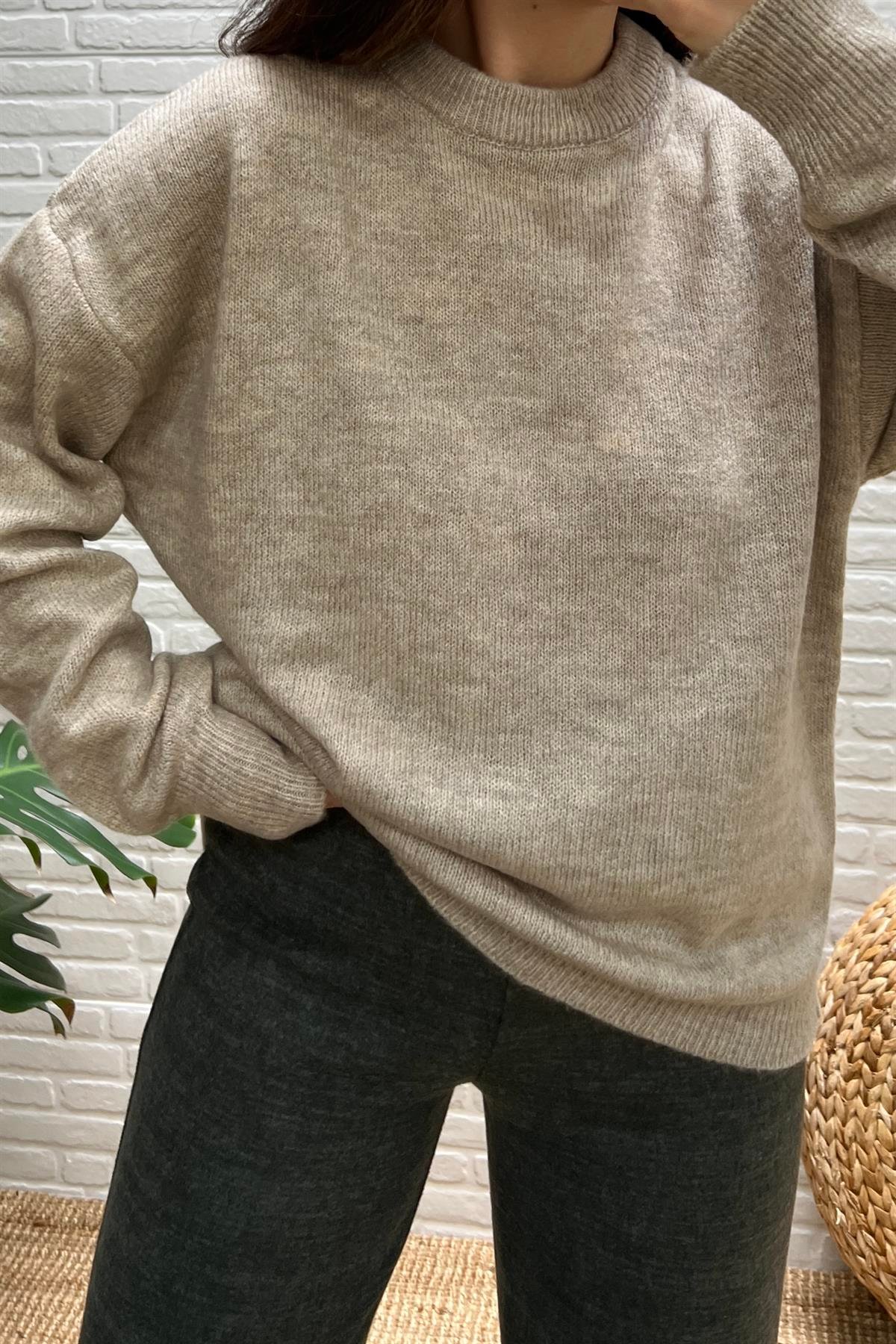 Bej Melanj Oversize Basic Kazak uygun fiyatlarda www.butikhola.com adresinde